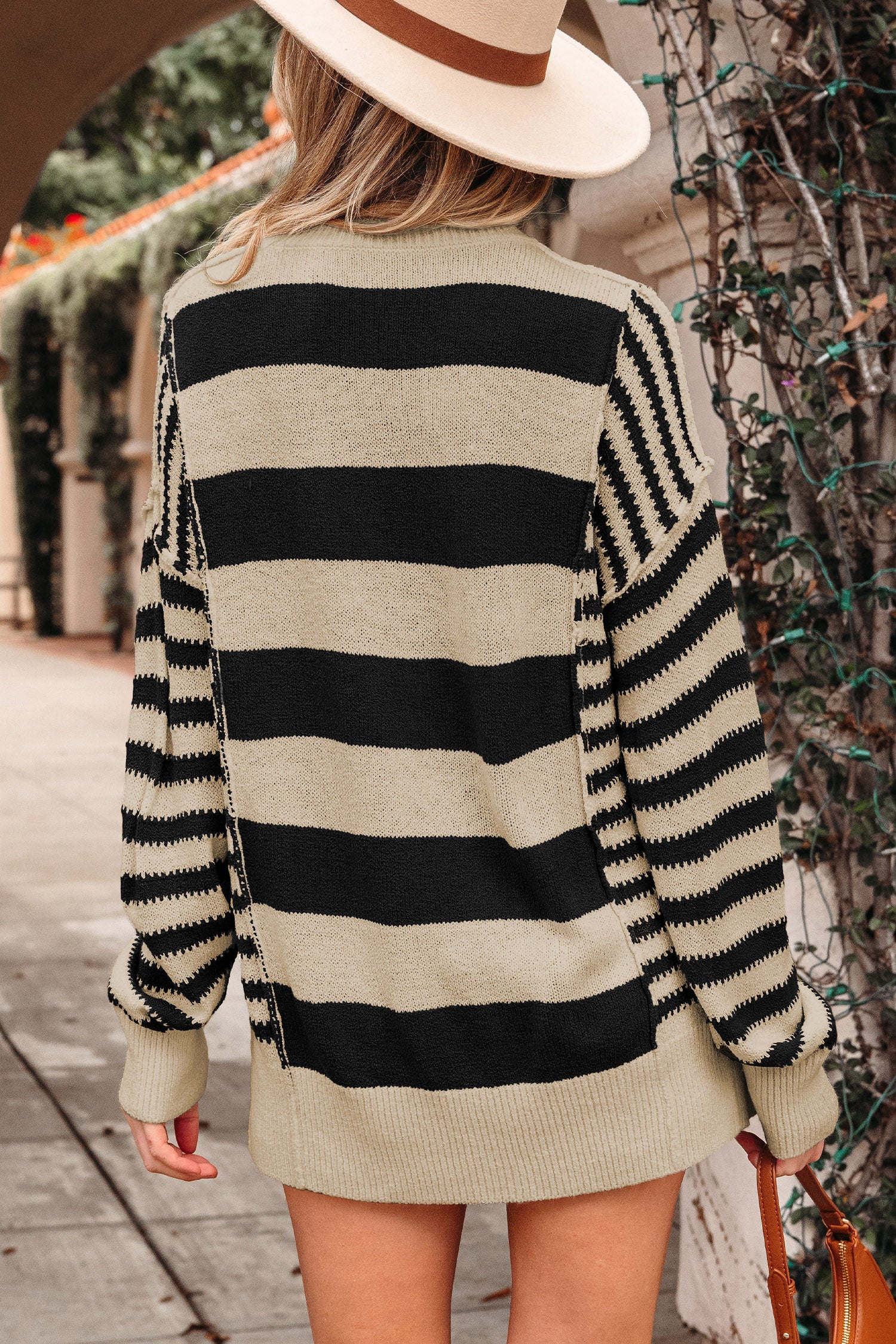 Black Stripe Drop Shoulder Sleeve Patchwork Baggy Sweater (Copy)
