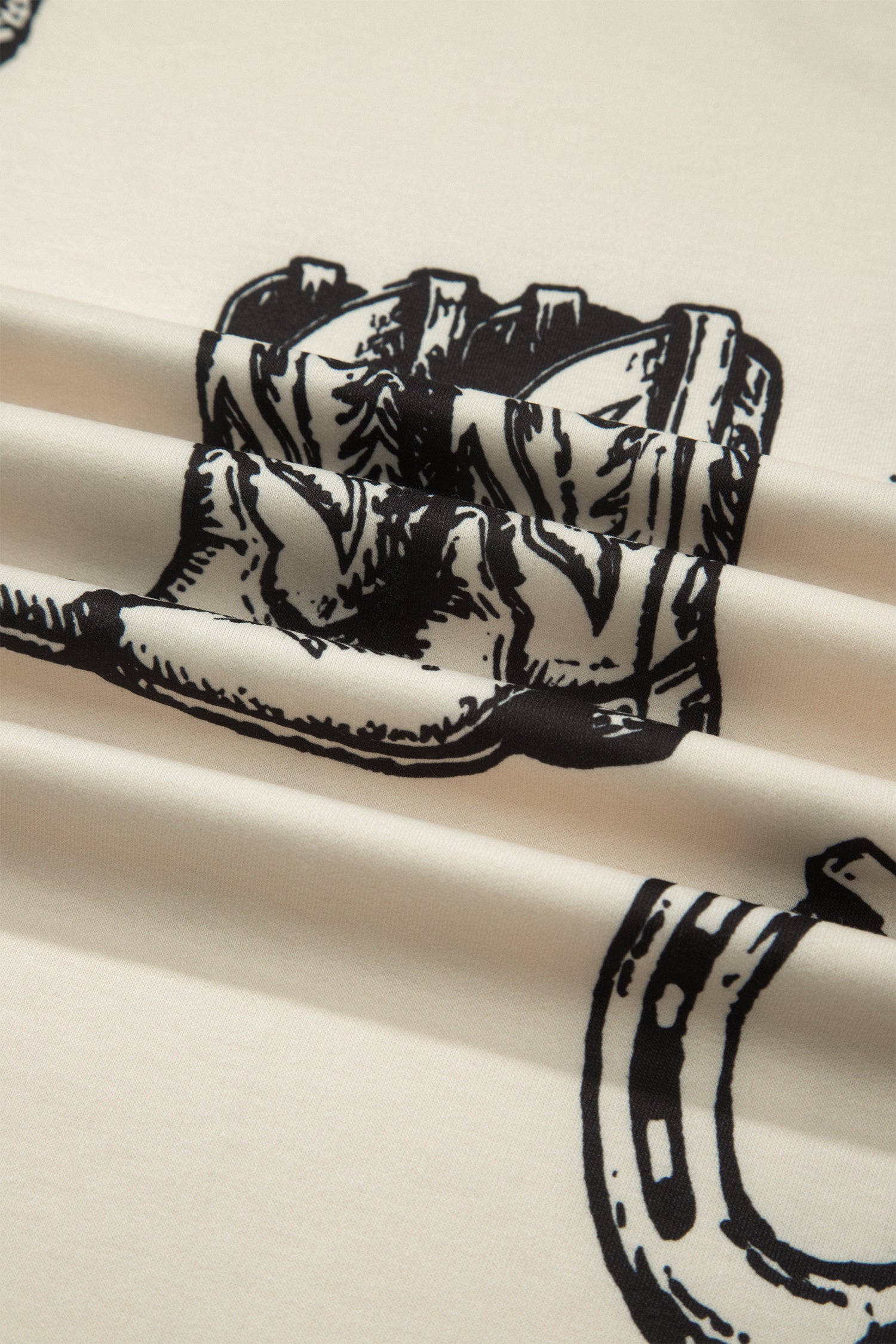 Beige Retro Western Print T Shirt