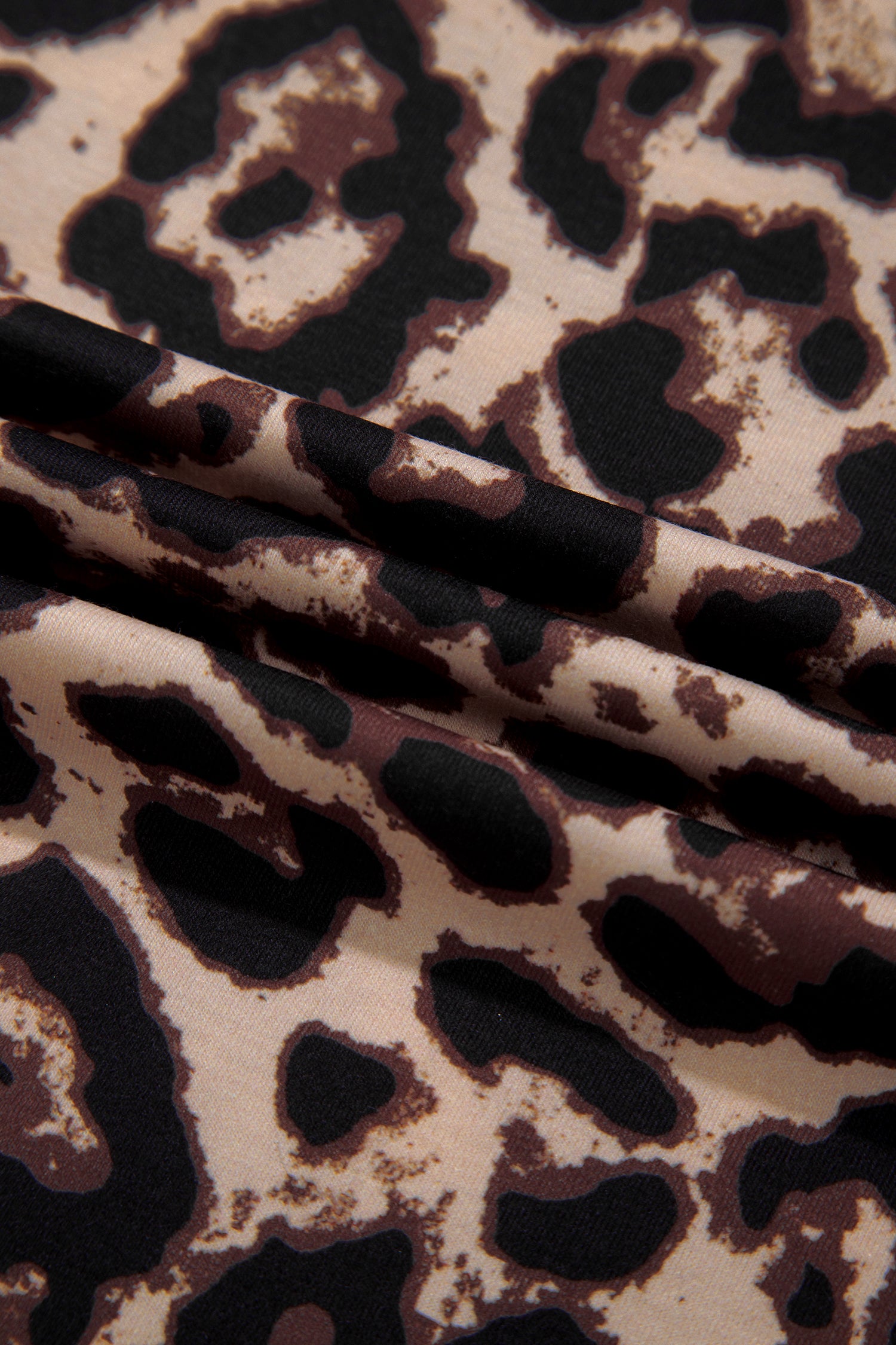 Khaki Leopard High Neck Long Sleeve Western Slim Top