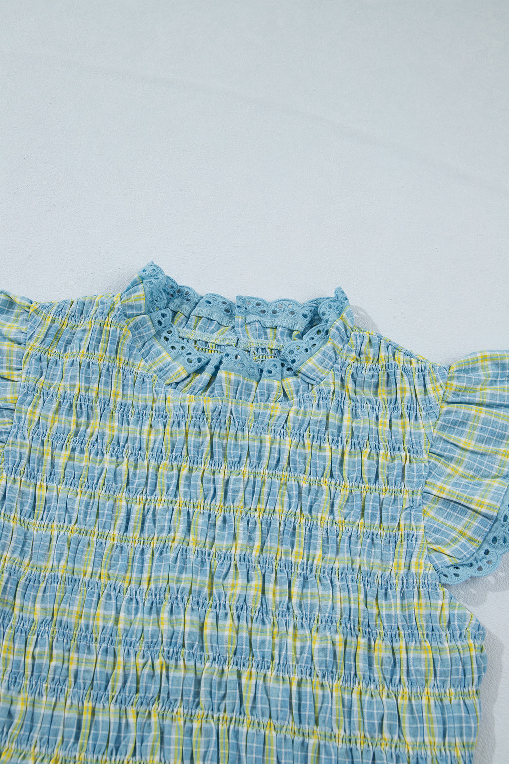 Multicolour Gingham Smoked Lace Trim Tank Top