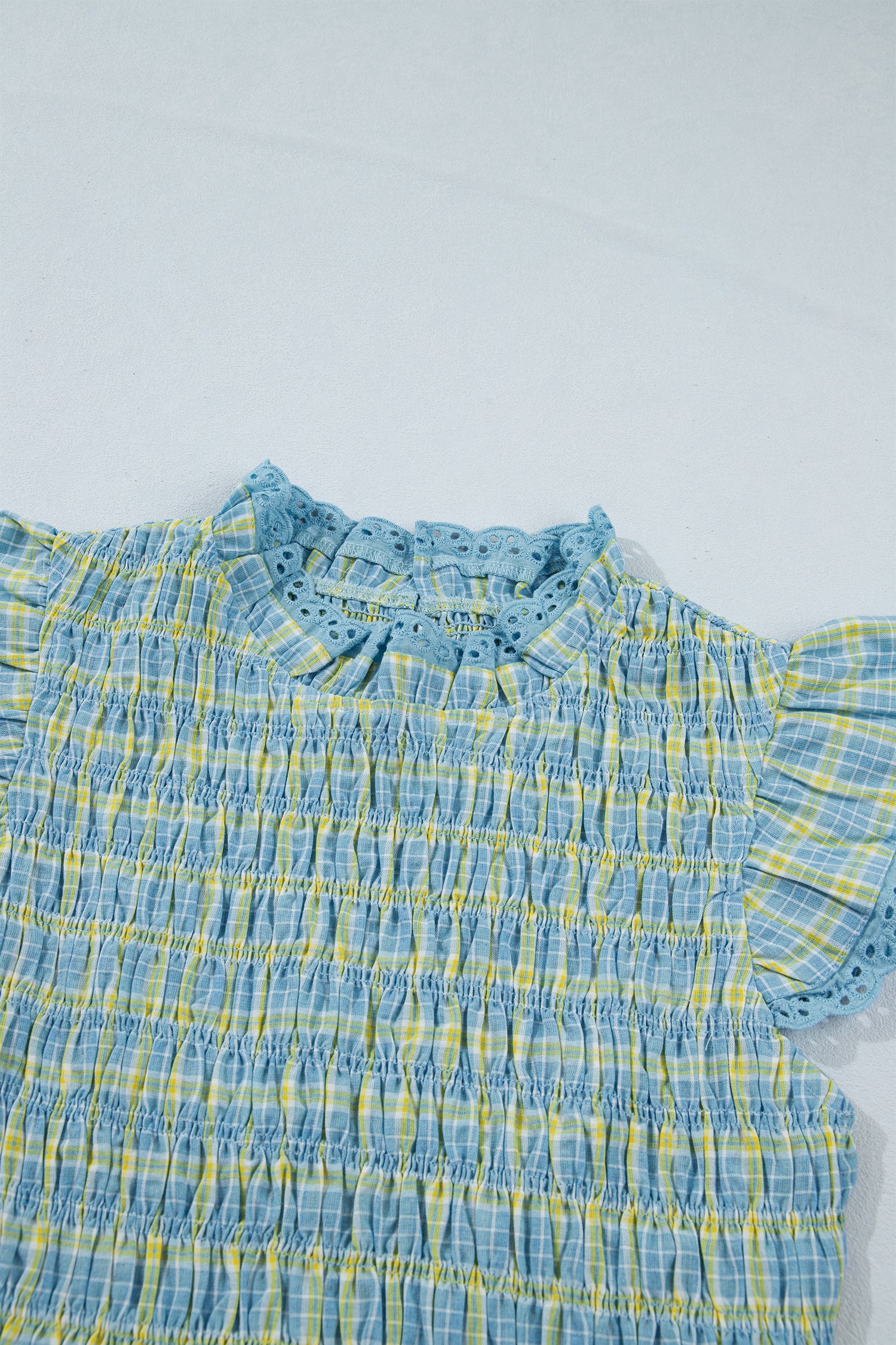 Multicolour Gingham Smoked Lace Trim Tank Top