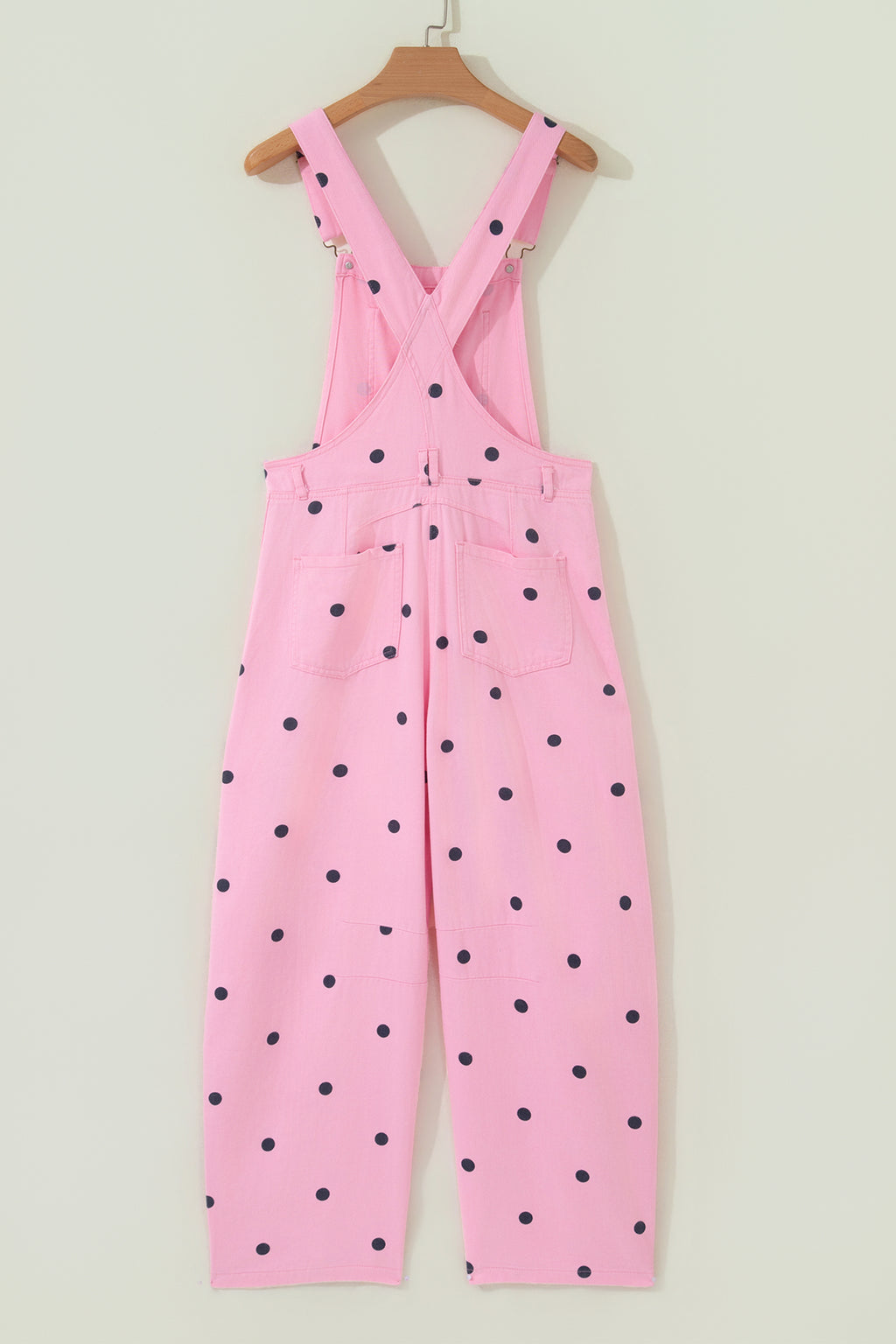 Jet Stream Polka Dot Print Bib Pocket Denim Barrel Overalls Jumpsuit
