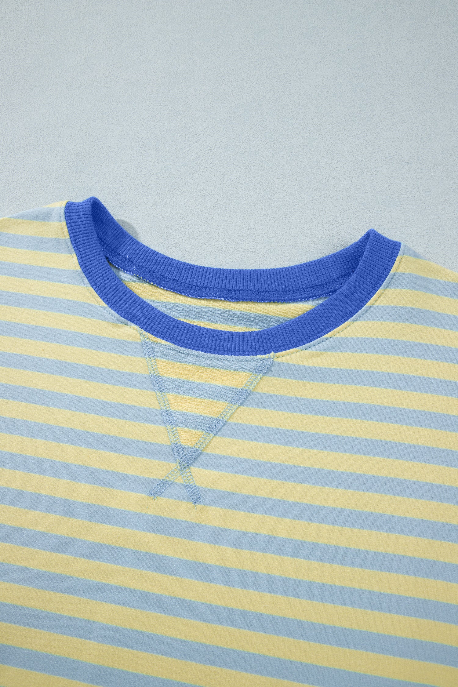 Yellow Stripe Colorblock Trim Crew Neck Loose Tee Drawstring Elastic Waist 2pcs Pant Set