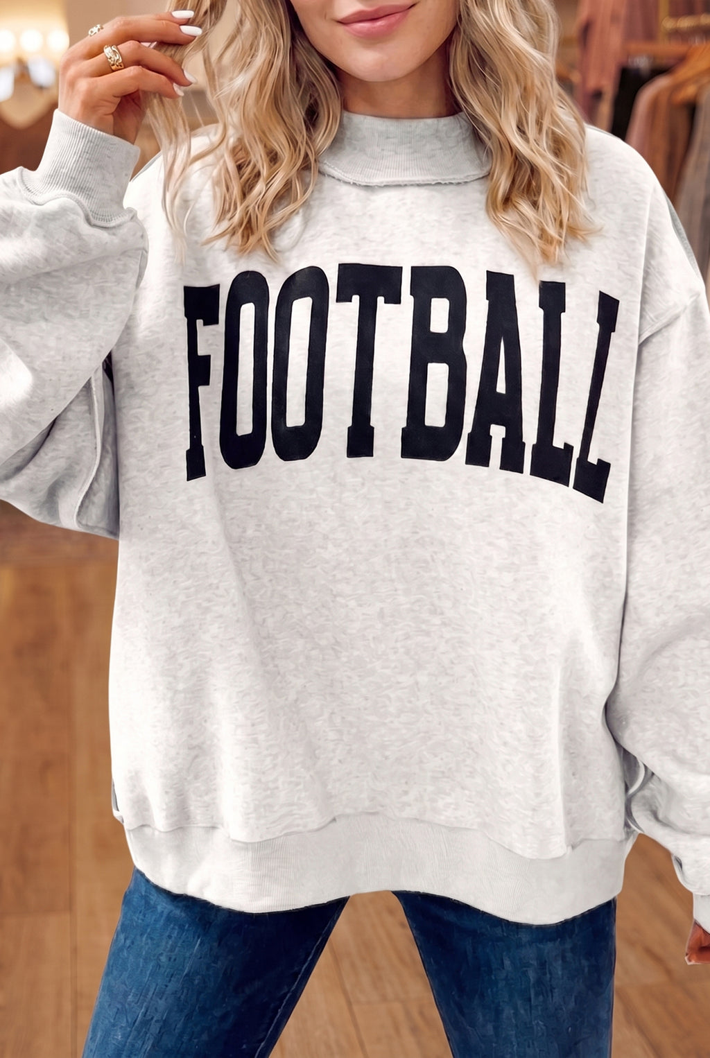 Light Grey High Neck GAMEDAY/ FOOTBALL Double Side Printed Reversible Sweatshirt