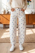 Blue Tailored Seam Polka Dot Print Barrel Casual Jeans