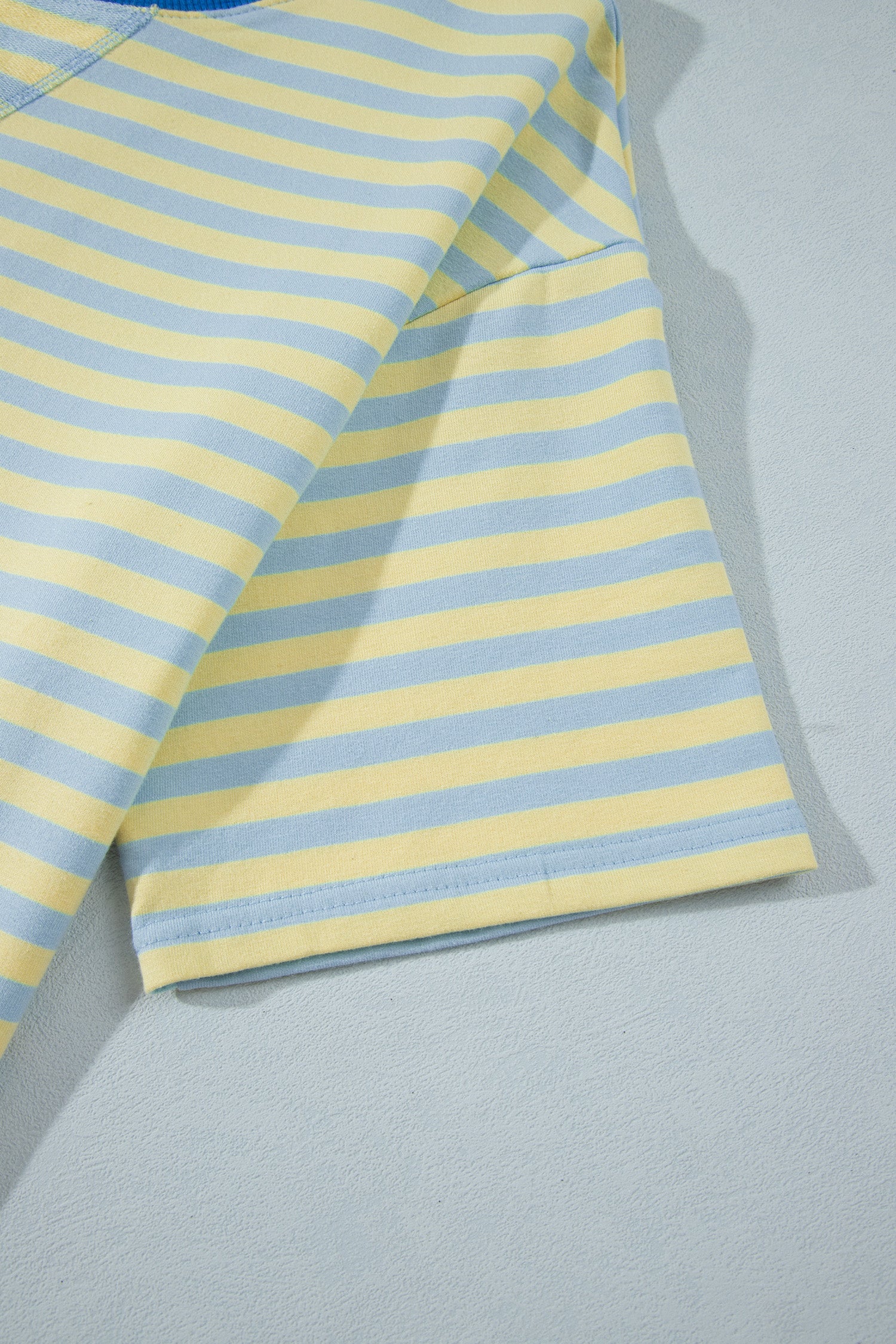 Yellow Stripe Colorblock Trim Crew Neck Loose Tee Drawstring Elastic Waist 2pcs Pant Set