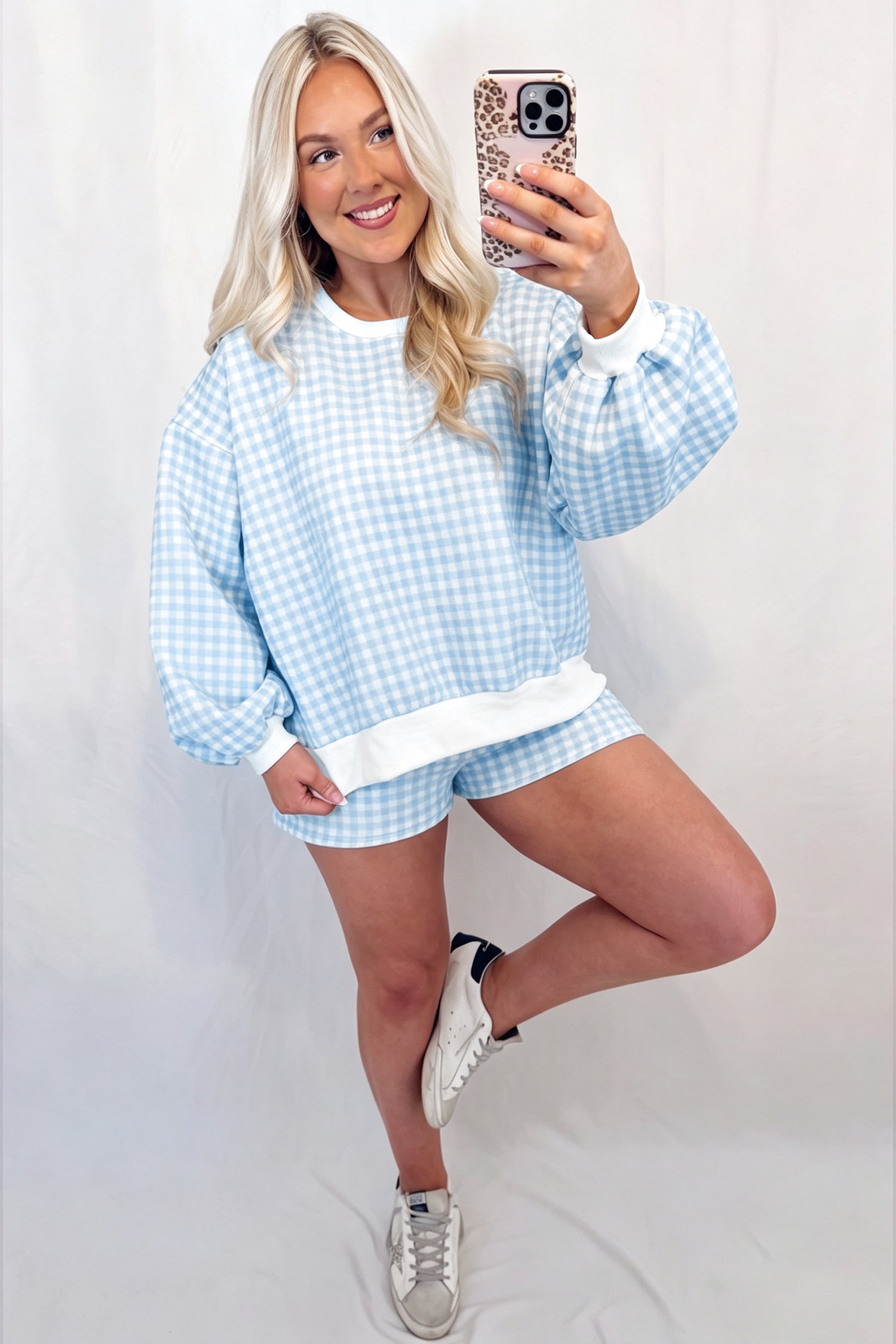 Yellow Plaid Baggy Pullover Drawstring Casual Shorts 2pcs Outfit