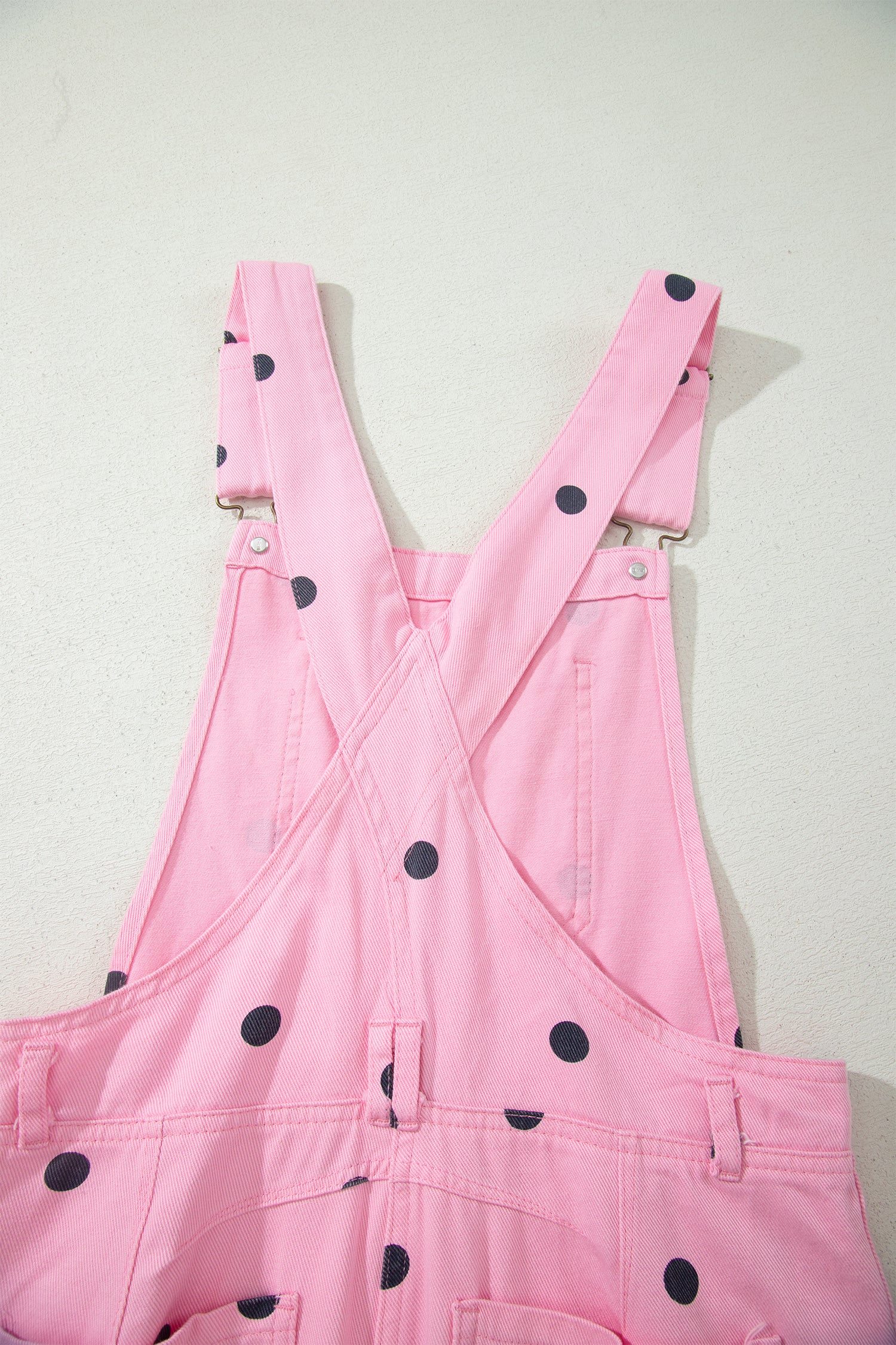 Jet Stream Polka Dot Print Bib Pocket Denim Barrel Overalls Jumpsuit