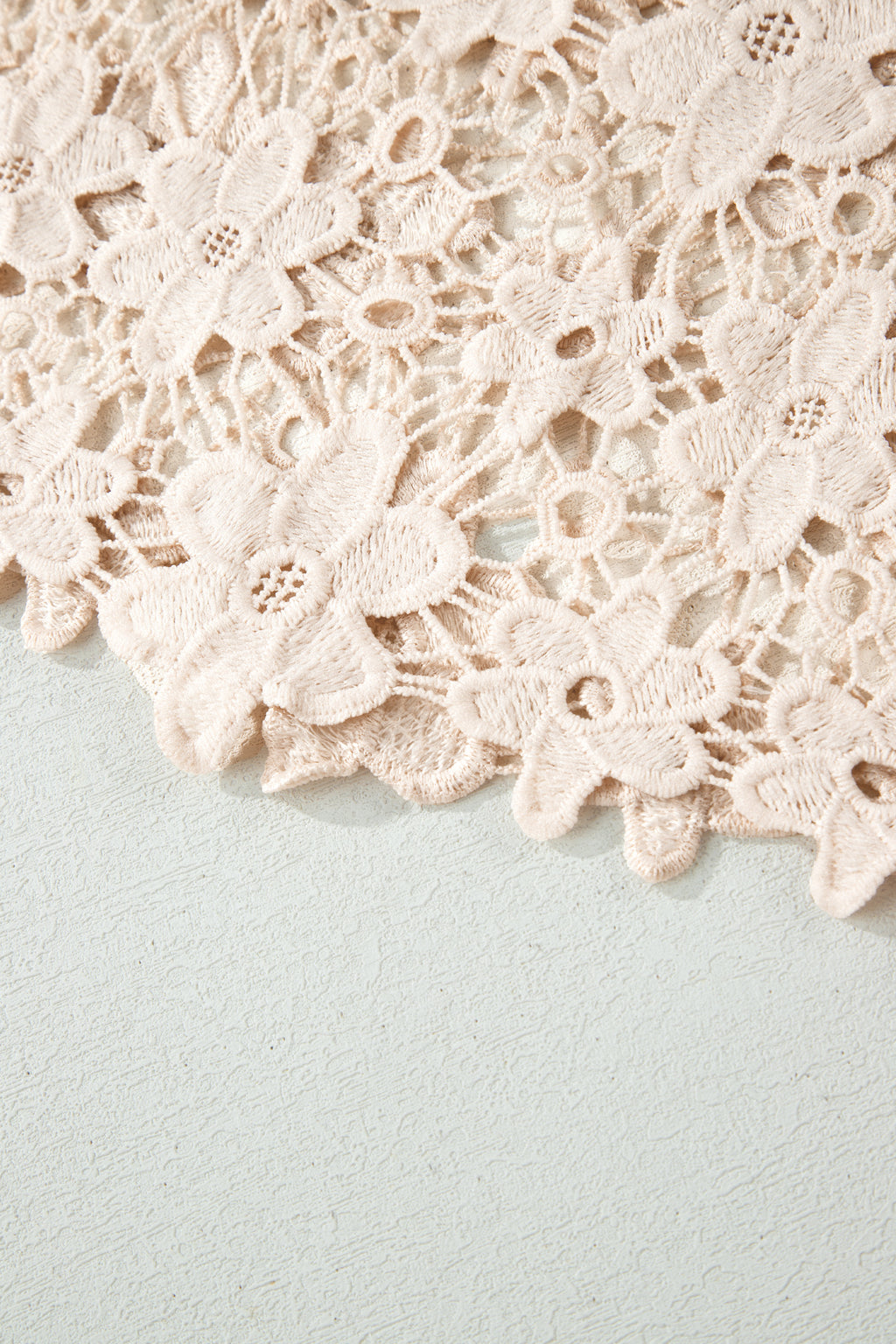Beige Sheer Hollowed Floral Lace Hem Patchwork Loose Halter Summer Dress