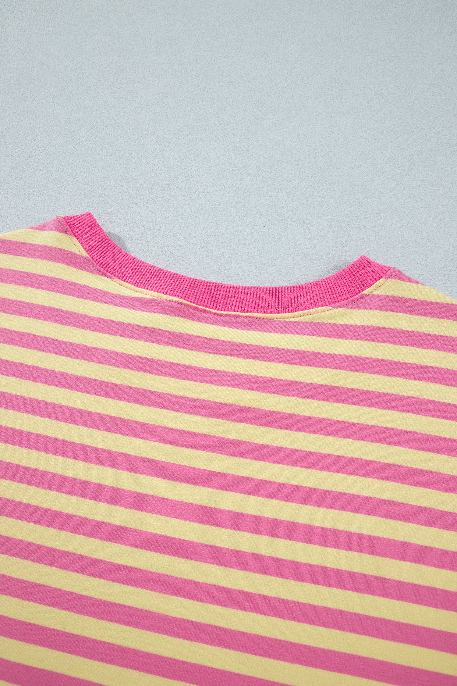 Yellow Stripe Colorblock Trim Crew Neck Loose Tee Drawstring Elastic Waist 2pcs Pant Set