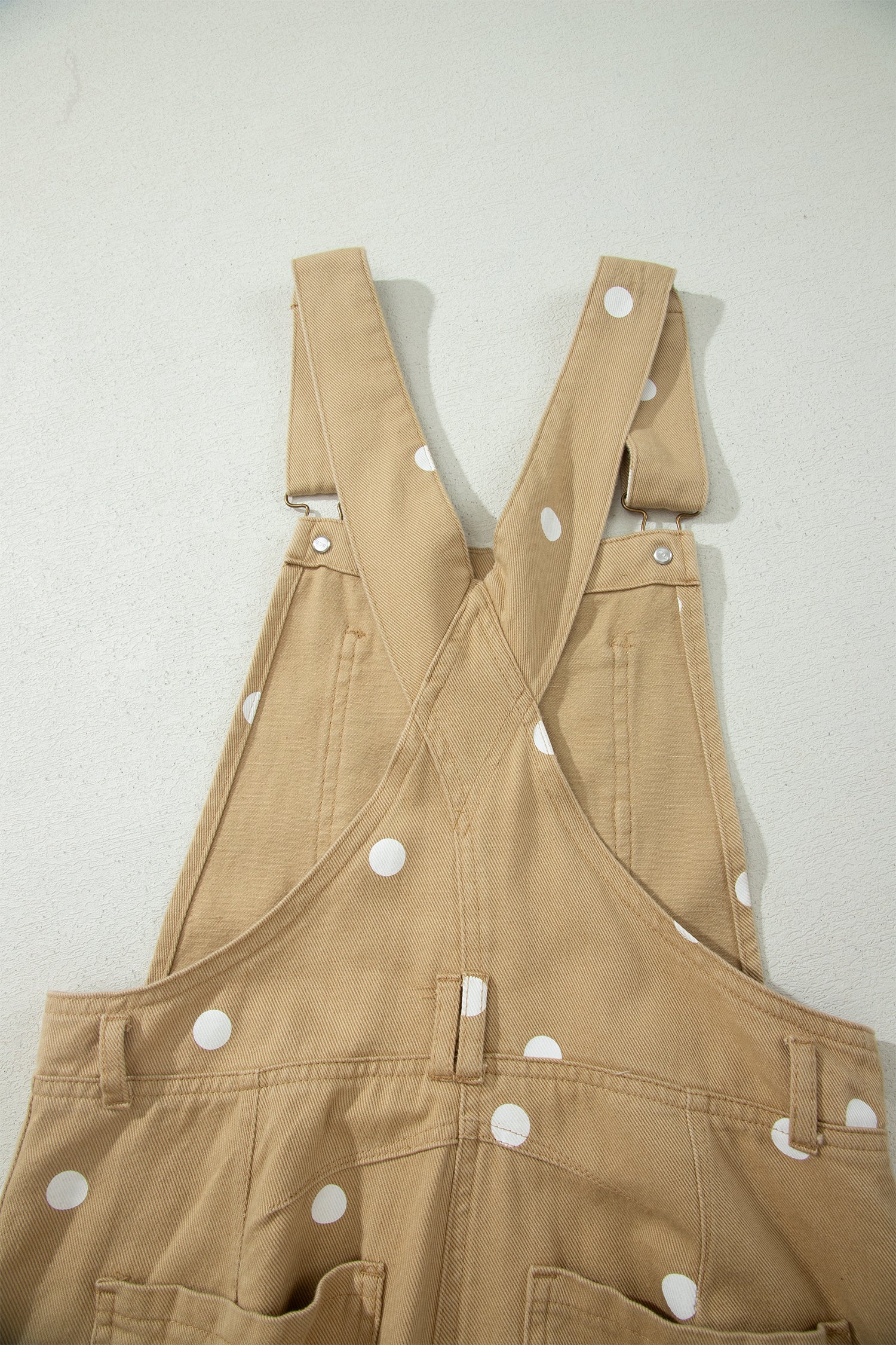 Jet Stream Polka Dot Print Bib Pocket Denim Barrel Overalls Jumpsuit