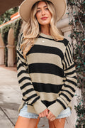 Black Stripe Drop Shoulder Sleeve Patchwork Baggy Sweater (Copy)