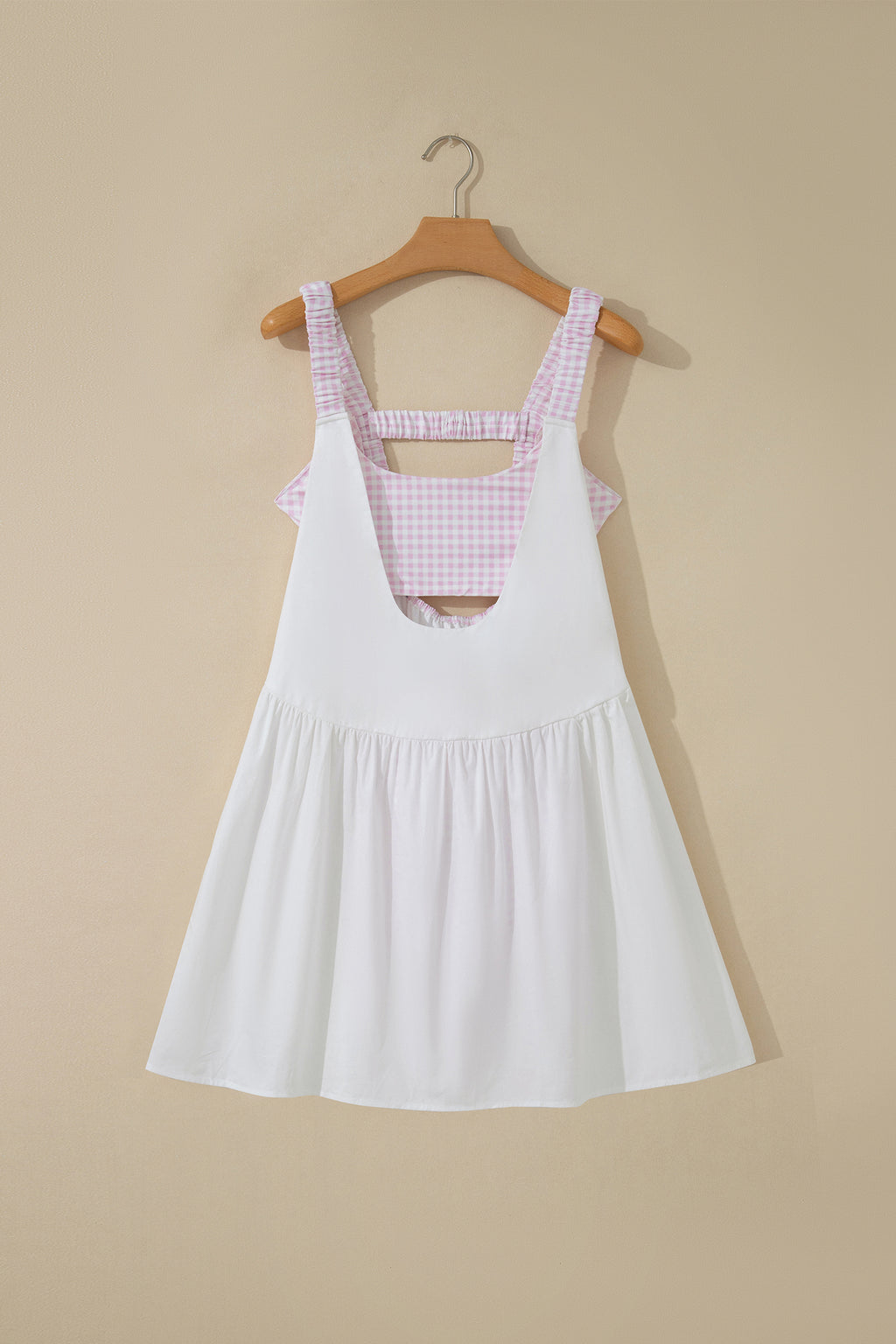 White Faux Two Piece Gingham Contrast Patchwork Loose Mini Dress