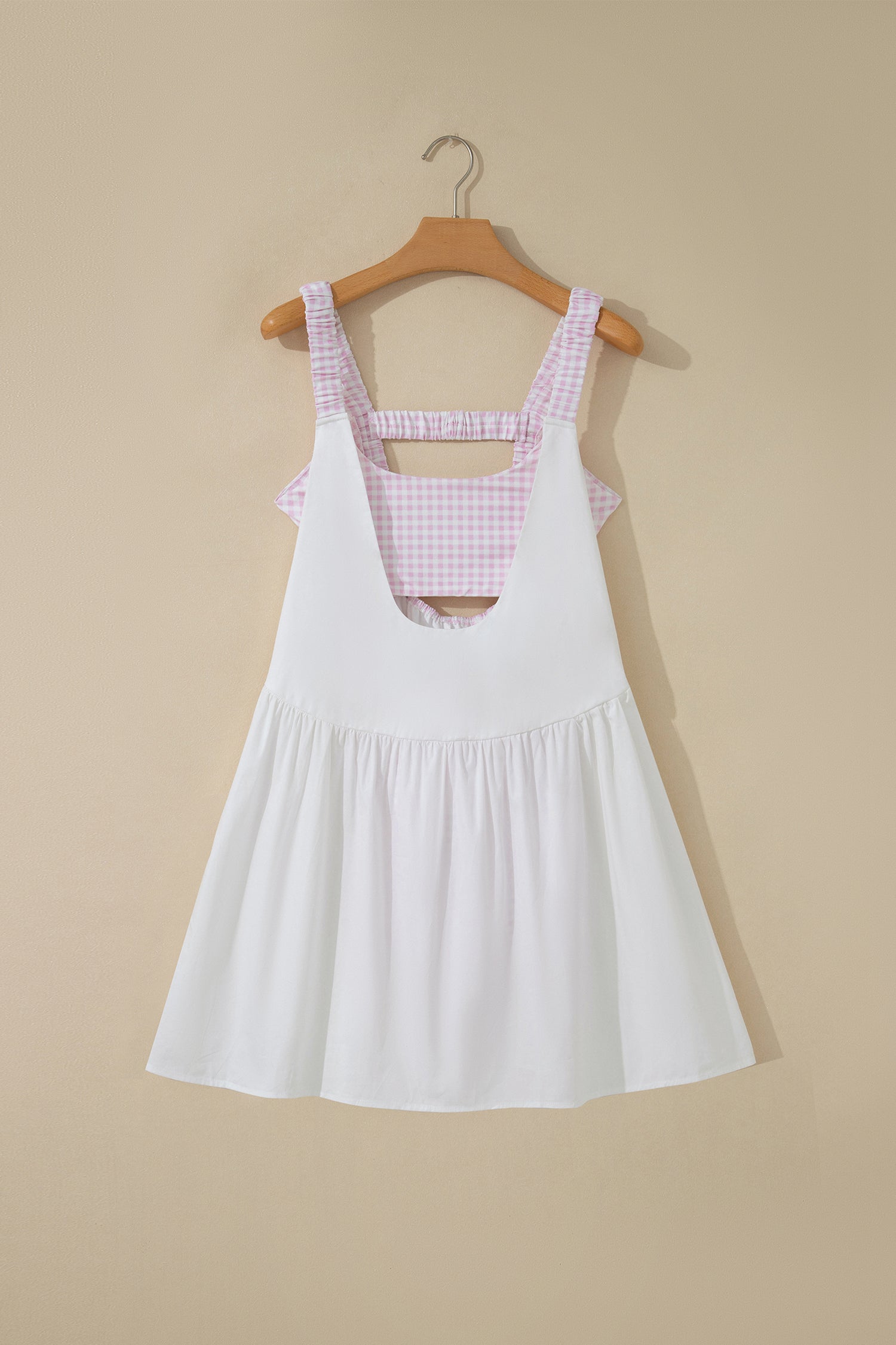 Racing Red Faux Two Piece Gingham Contrast Patchwork Loose Mini Dress