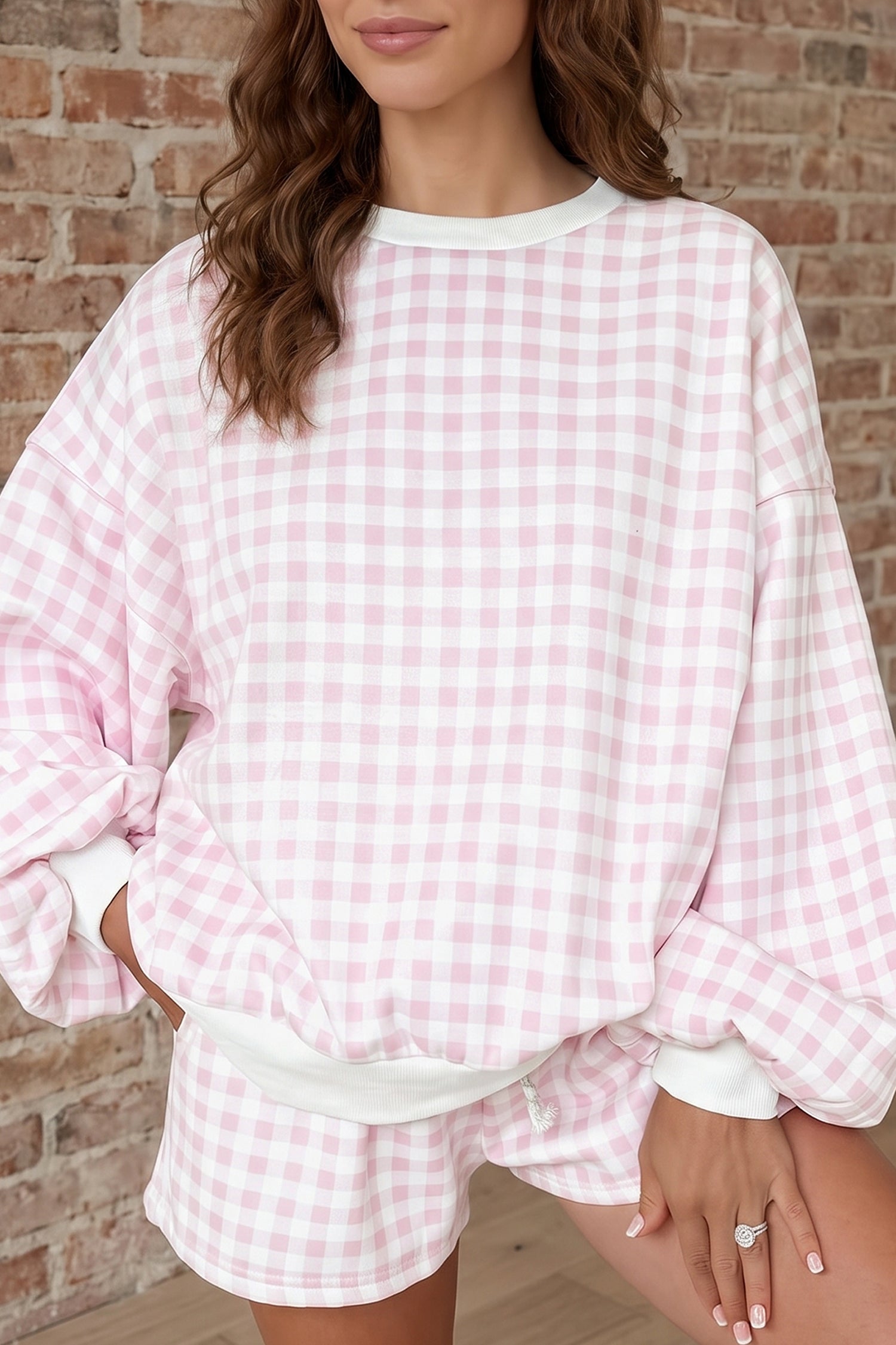 Yellow Plaid Baggy Pullover Drawstring Casual Shorts 2pcs Outfit