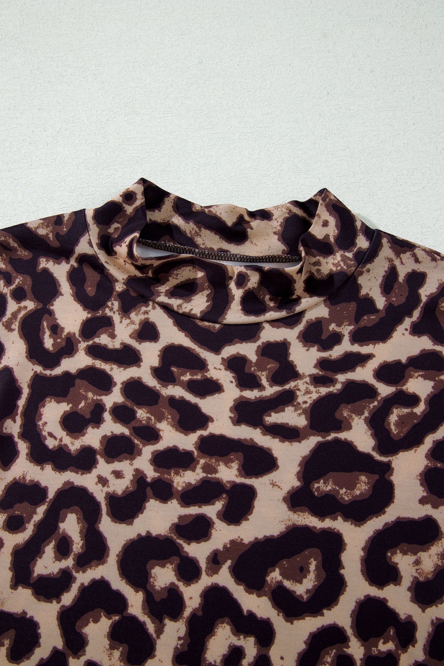 Khaki Leopard High Neck Long Sleeve Western Slim Top