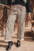 Multicolour Western Print Zebra Pattern Elastic Waist Pocket Full-Length Pants