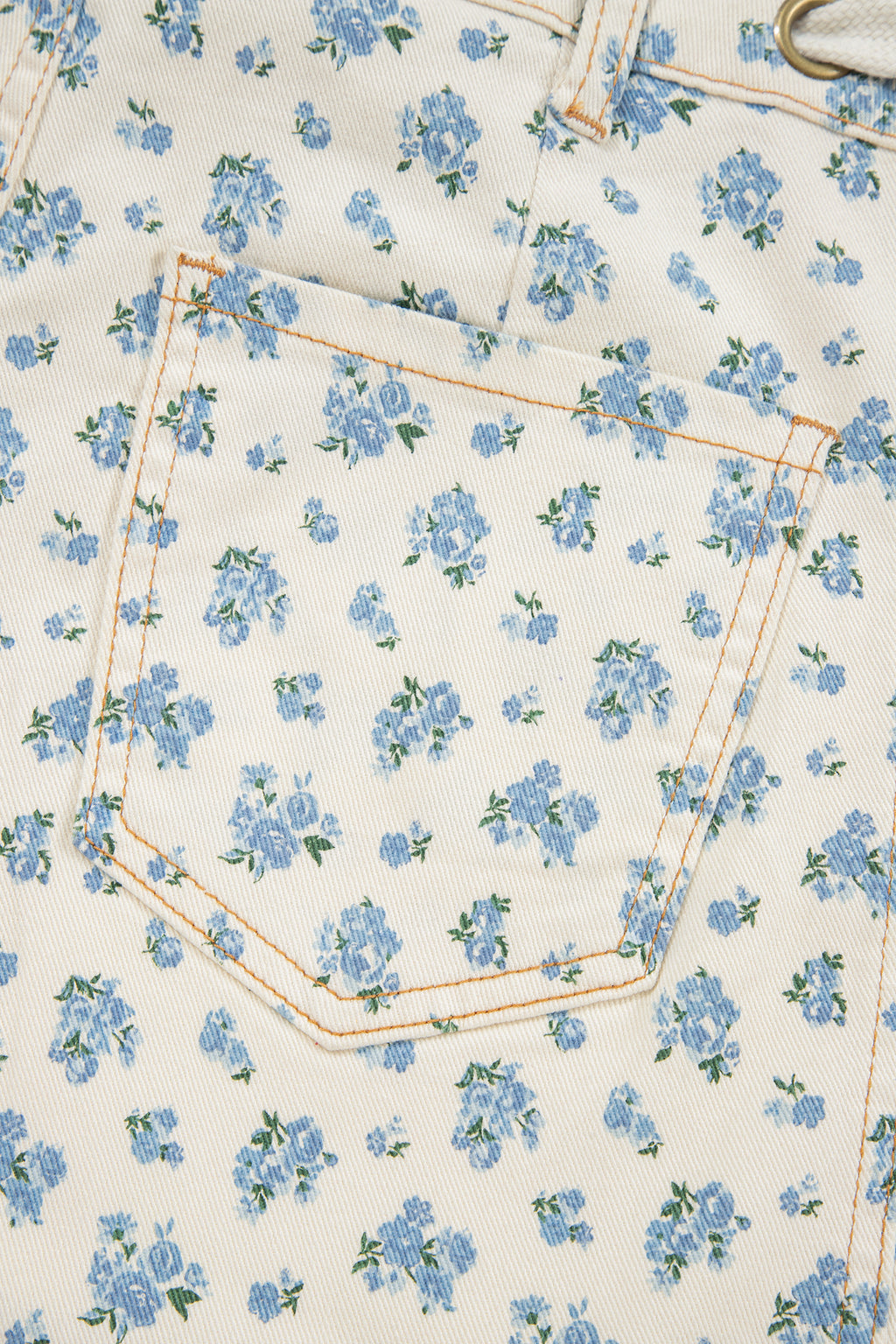 Beige Grommet Knot Waist Floral Barrel Leg Jeans
