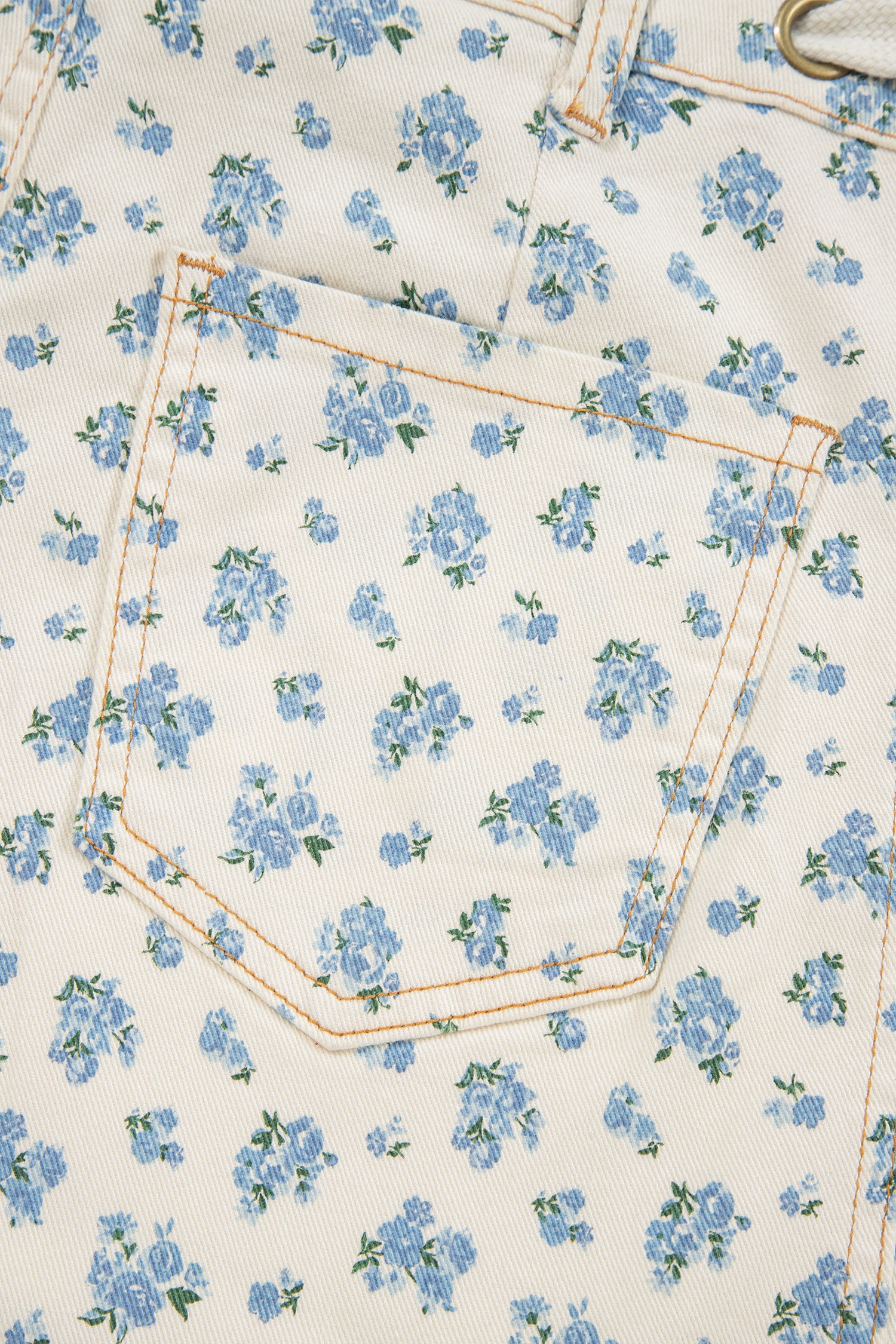 Beige Grommet Knot Waist Floral Barrel Leg Jeans