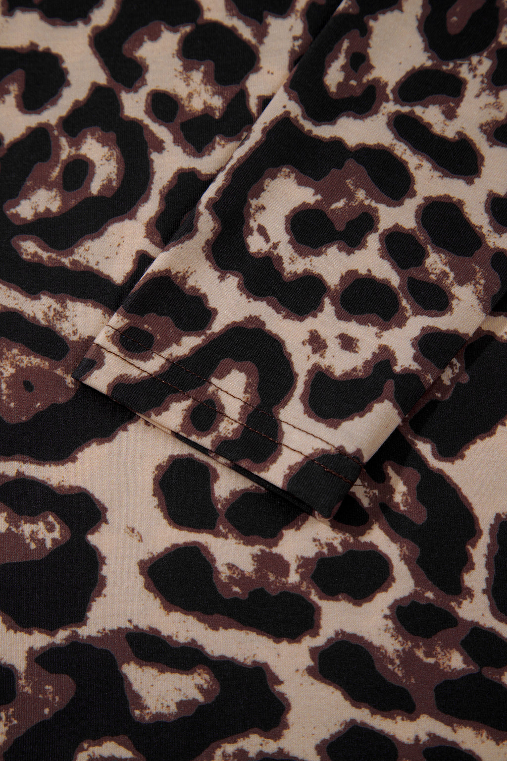Khaki Leopard High Neck Long Sleeve Western Slim Top