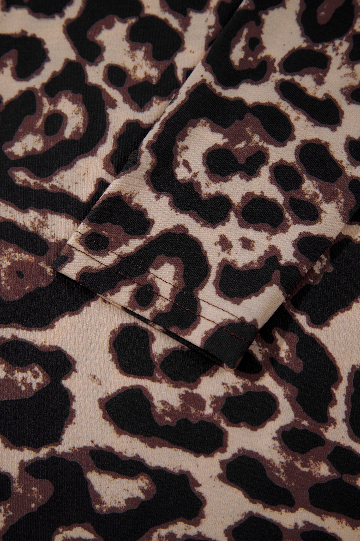 Khaki Leopard High Neck Long Sleeve Western Slim Top