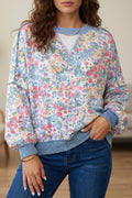 Multicolour Floral Print Round Neck Long Sleeve Top