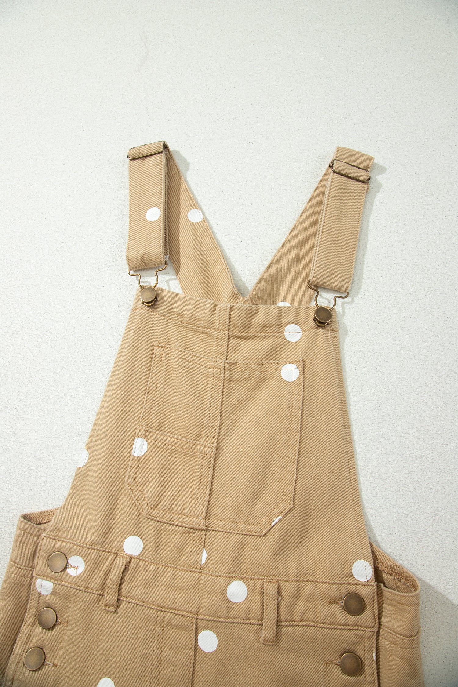 Jet Stream Polka Dot Print Bib Pocket Denim Barrel Overalls Jumpsuit