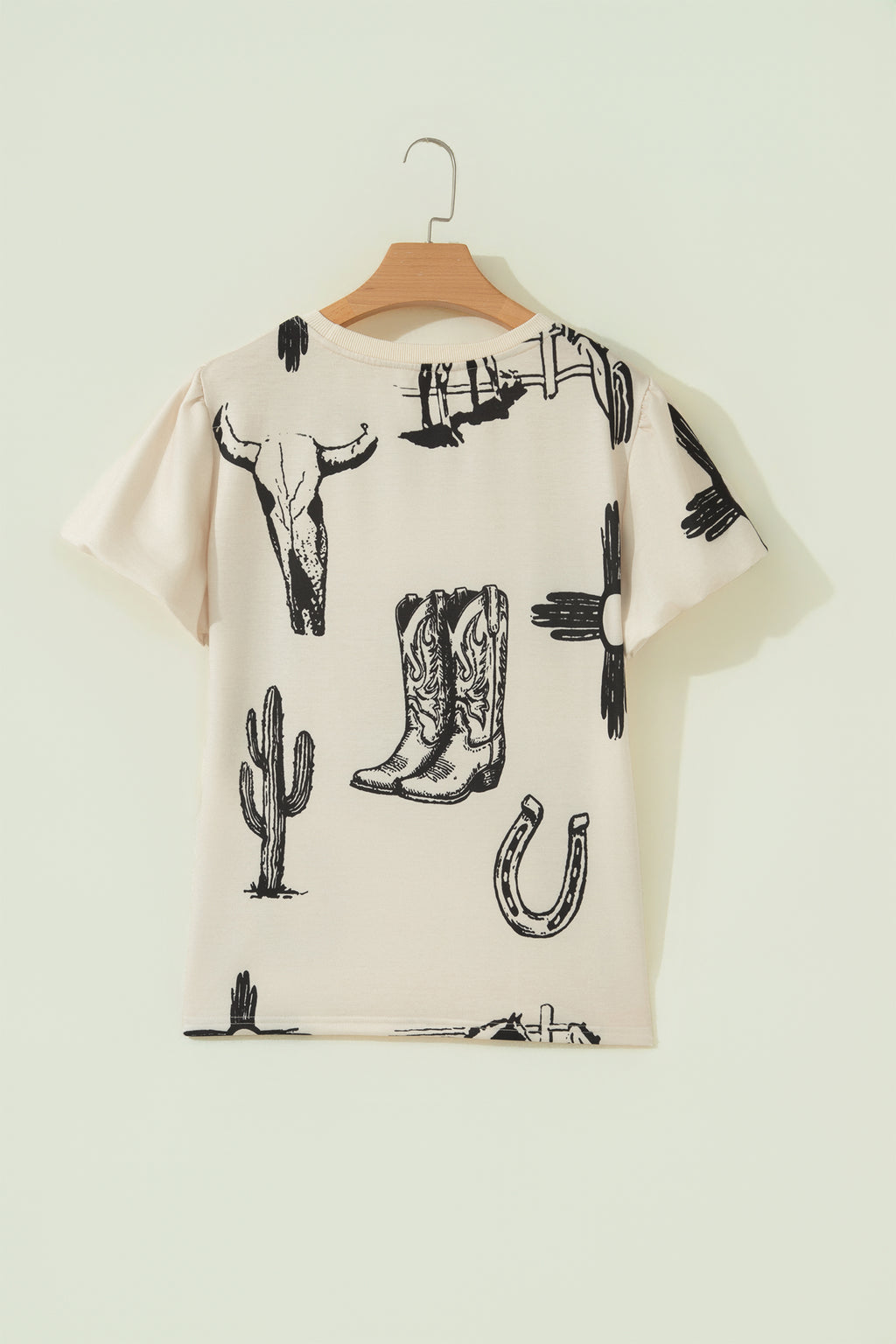 Beige Retro Western Print T Shirt