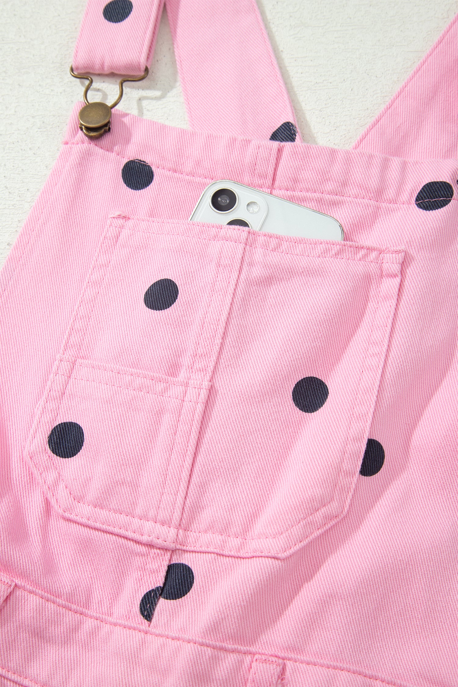 Jet Stream Polka Dot Print Bib Pocket Denim Barrel Overalls Jumpsuit