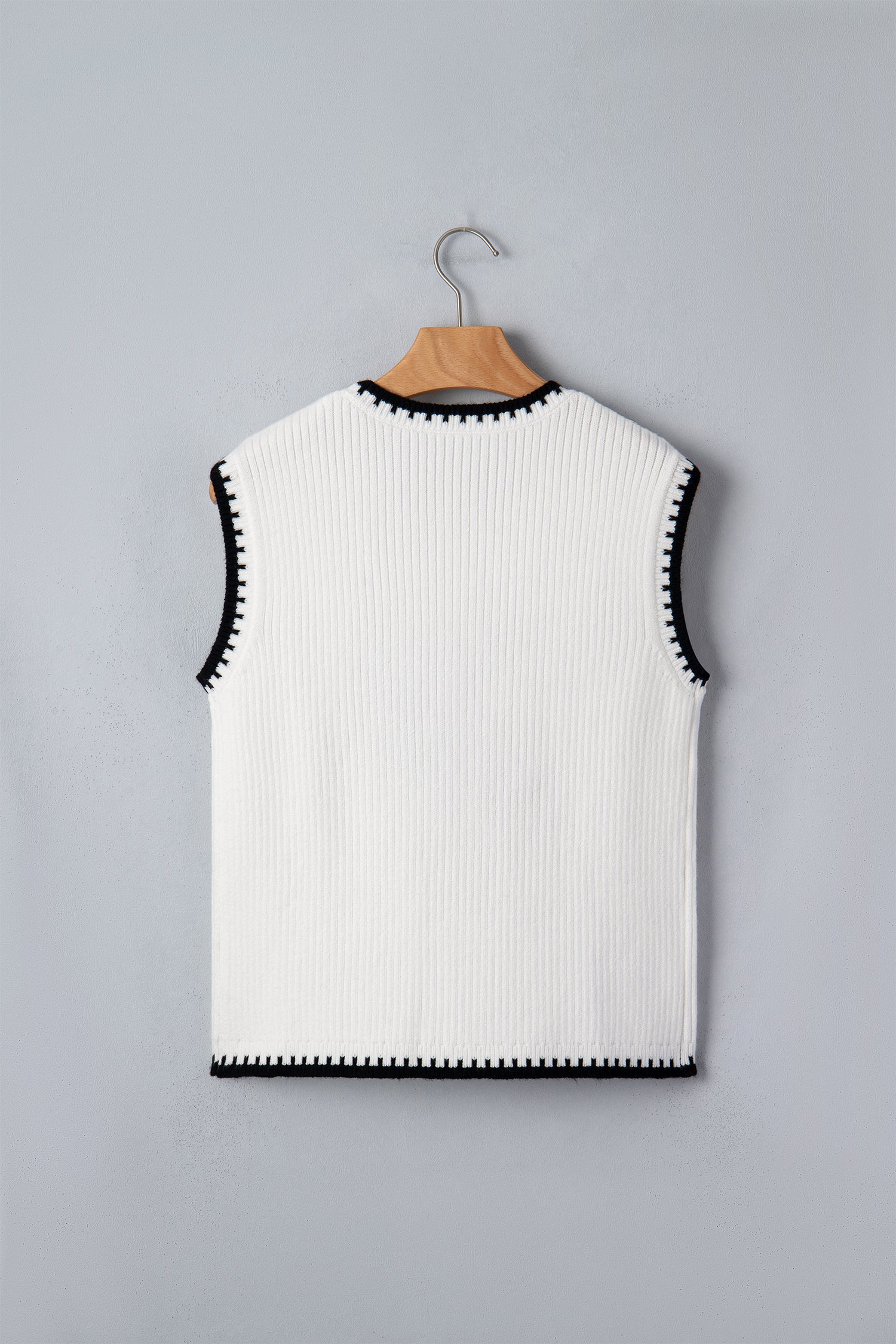 White Contrast Trim Round Neck Rodeo Cowboy Sweater Vest