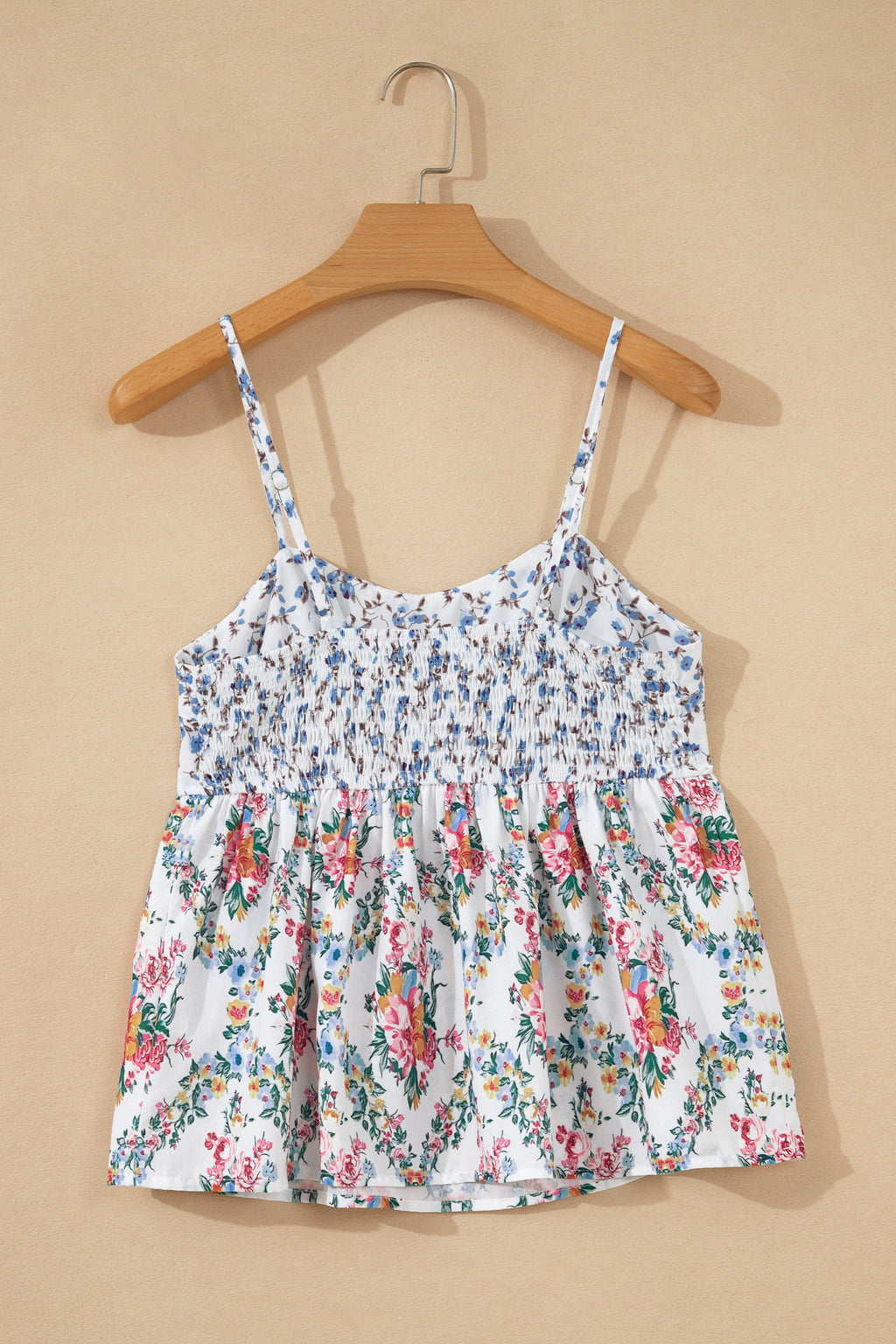 White Contrast Floral Printed Spaghetti Straps Babydoll Top