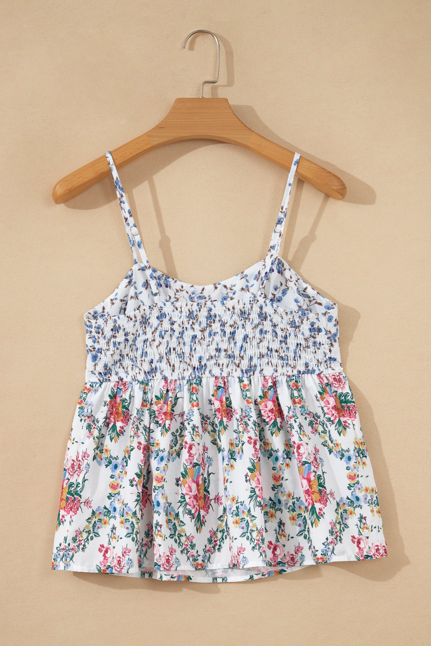 White Contrast Floral Printed Spaghetti Straps Babydoll Top