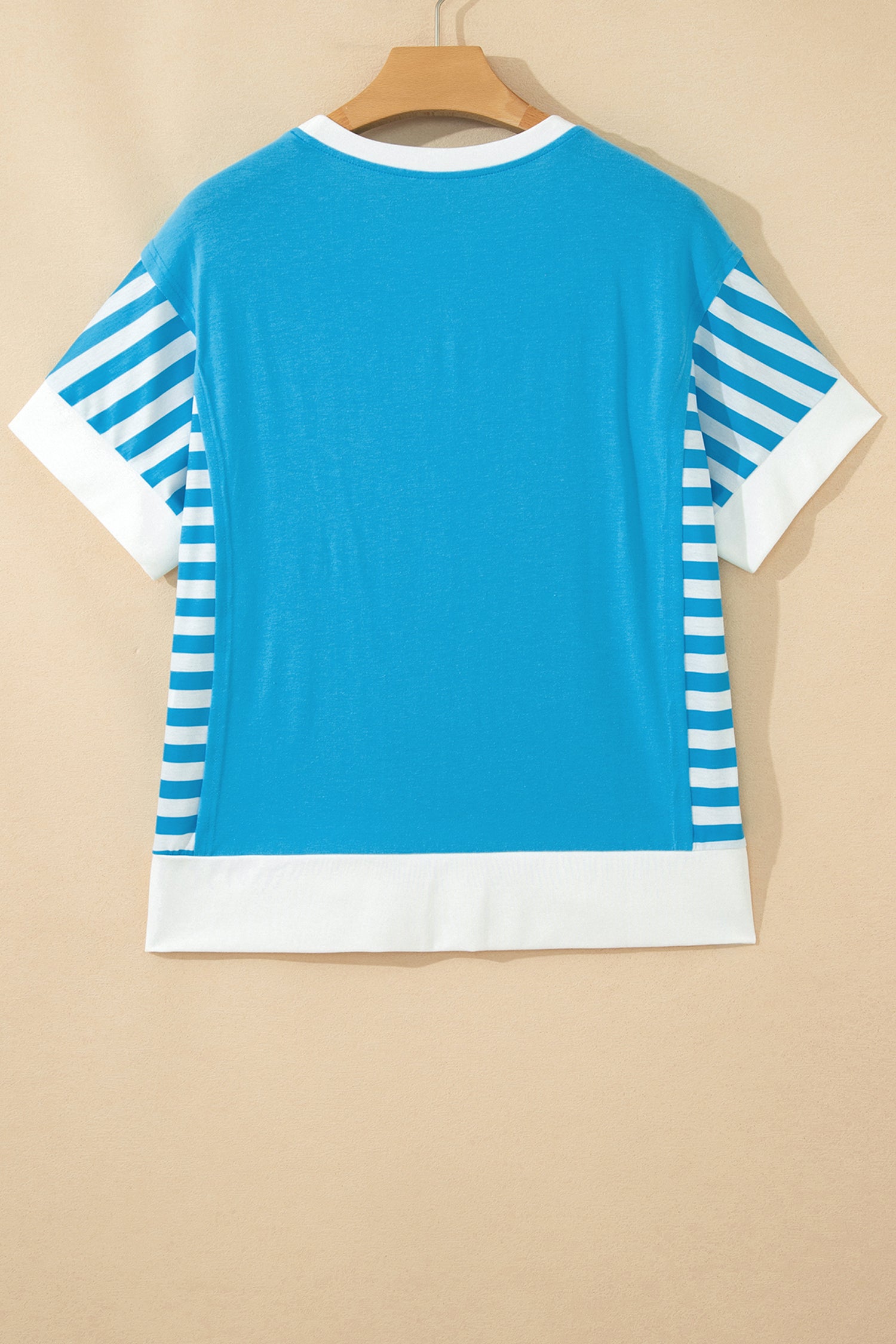 Light Blue Flag Print Patchwork Colorblock July 4th T Shirt