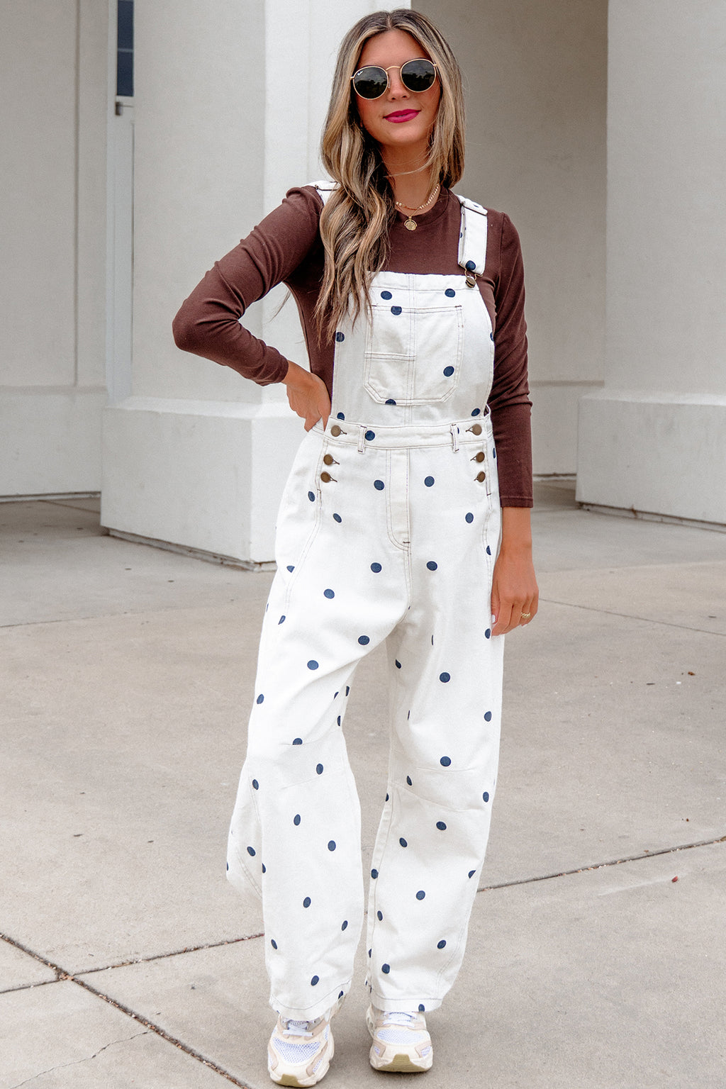 Jet Stream Polka Dot Print Bib Pocket Denim Barrel Overalls Jumpsuit