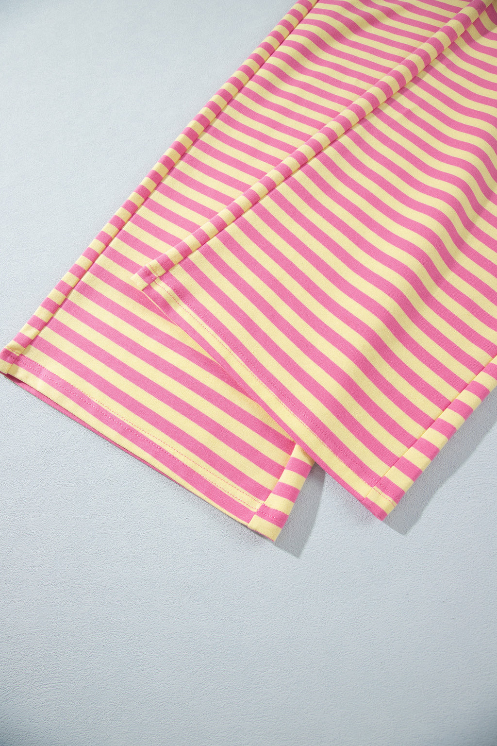 Yellow Stripe Colorblock Trim Crew Neck Loose Tee Drawstring Elastic Waist 2pcs Pant Set