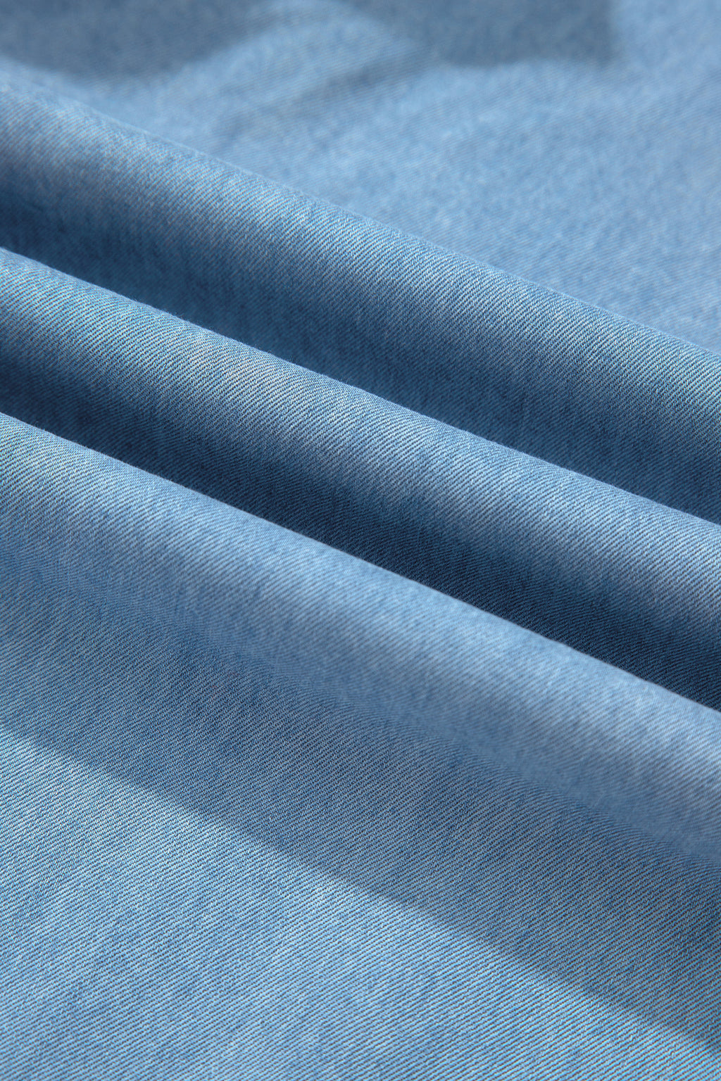 Dusk Blue Ruffled Hem Wide Leg Chambray Pants