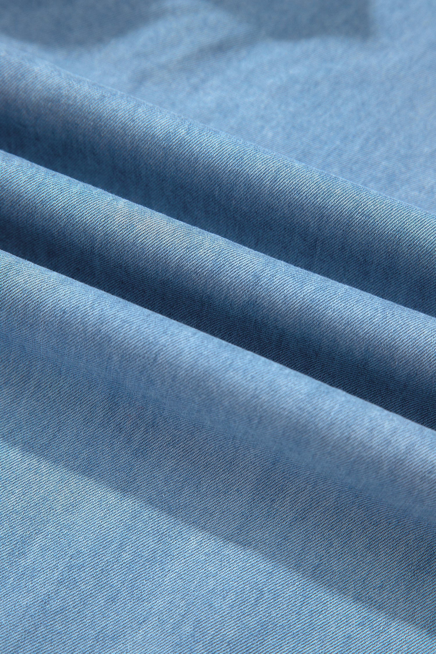 Dusk Blue Ruffled Hem Wide Leg Chambray Pants