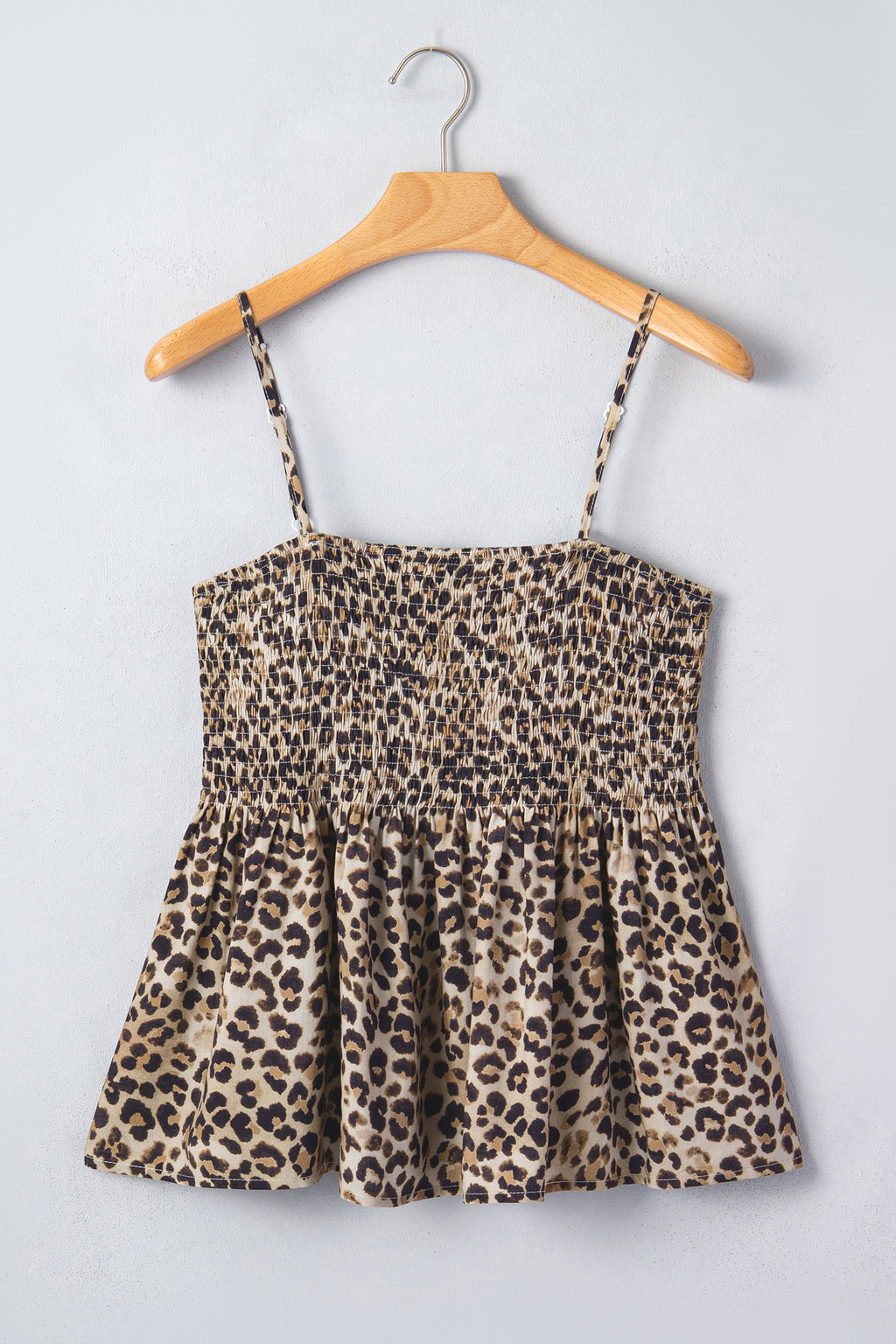 Multicolour Leopard Spaghetti Straps Shirred Ruffle Tank Top