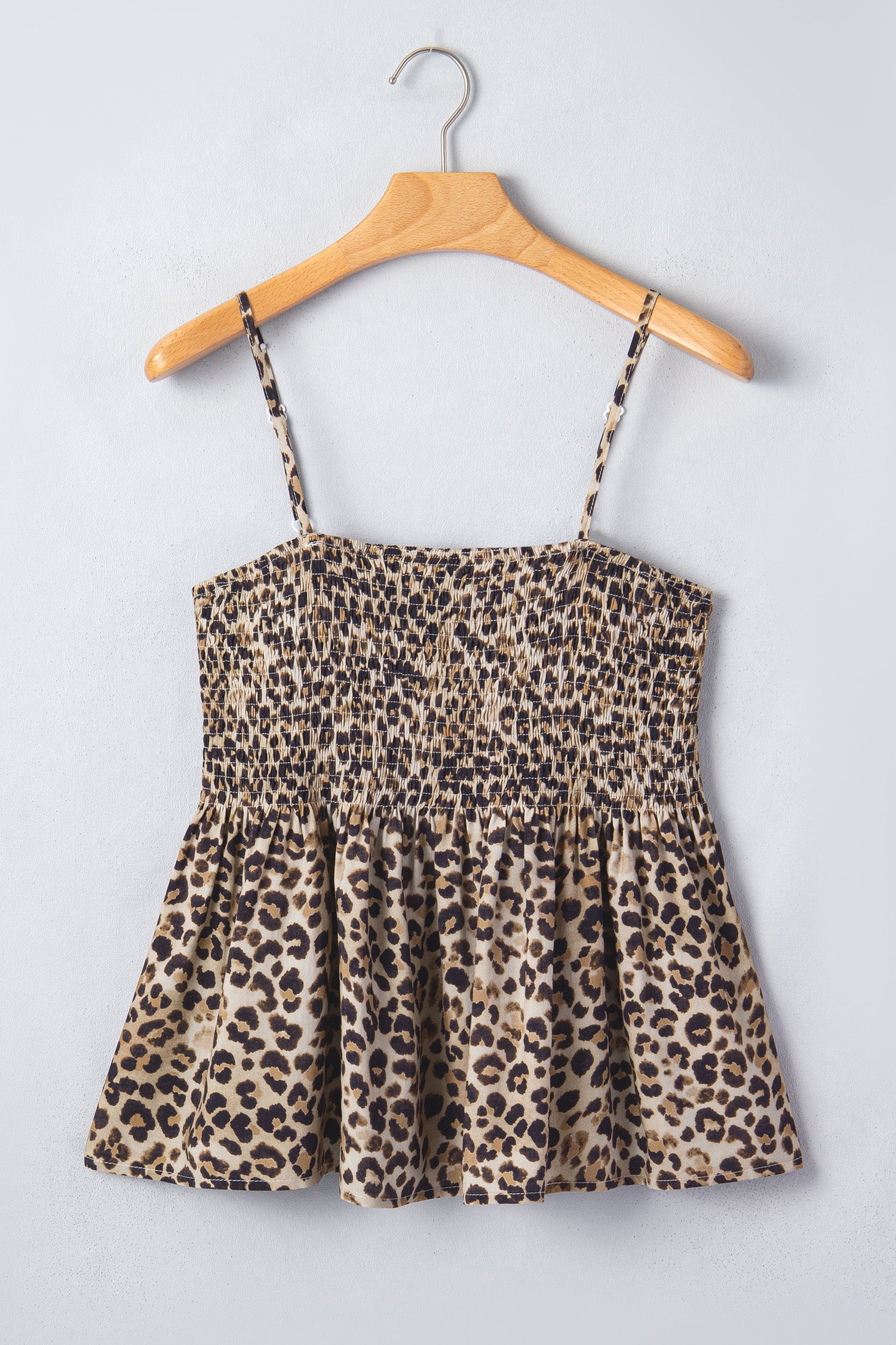 Multicolour Leopard Spaghetti Straps Shirred Ruffle Tank Top