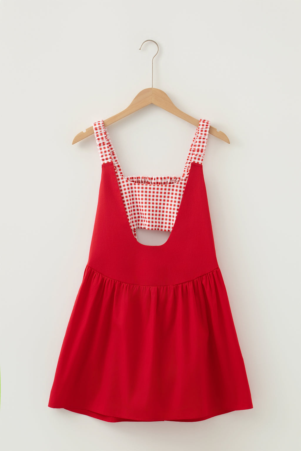 Racing Red Faux Two Piece Gingham Contrast Patchwork Loose Mini Dress