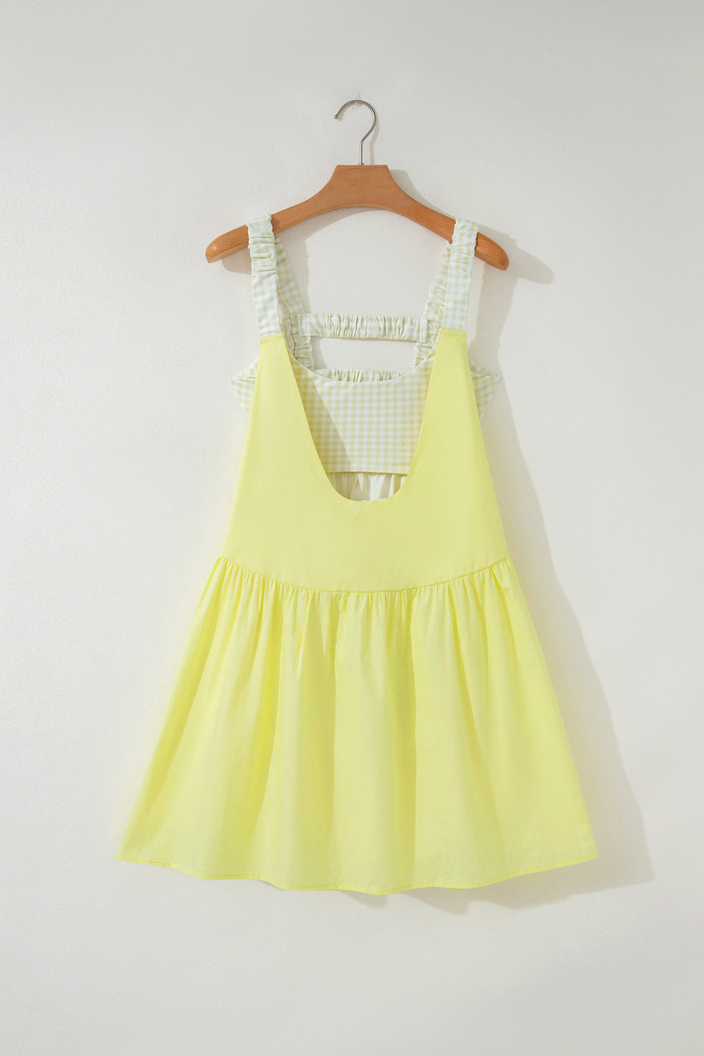 Yellow Cream Faux Two Piece Gingham Contrast Patchwork Loose Mini Dress