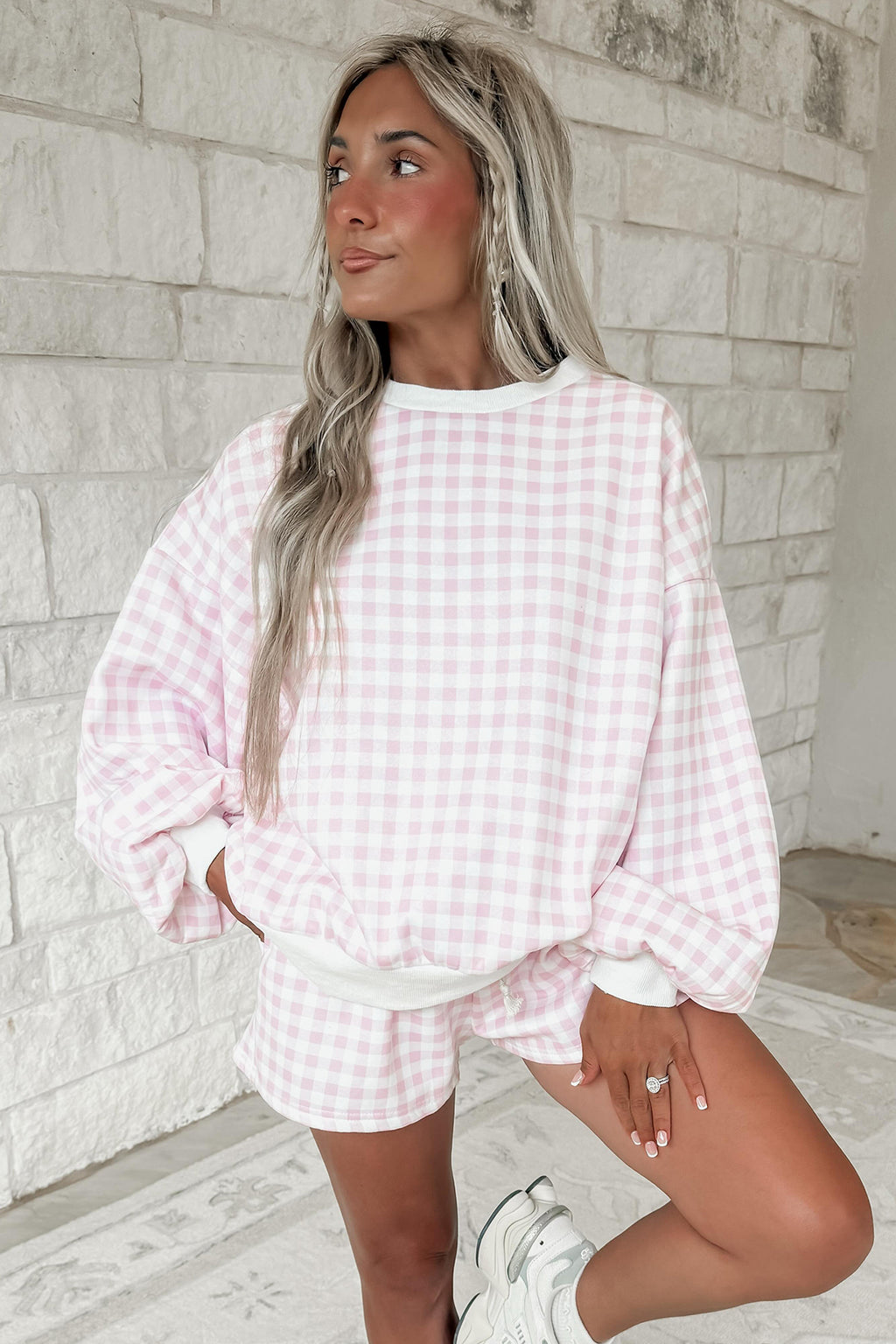 Yellow Plaid Baggy Pullover Drawstring Casual Shorts 2pcs Outfit