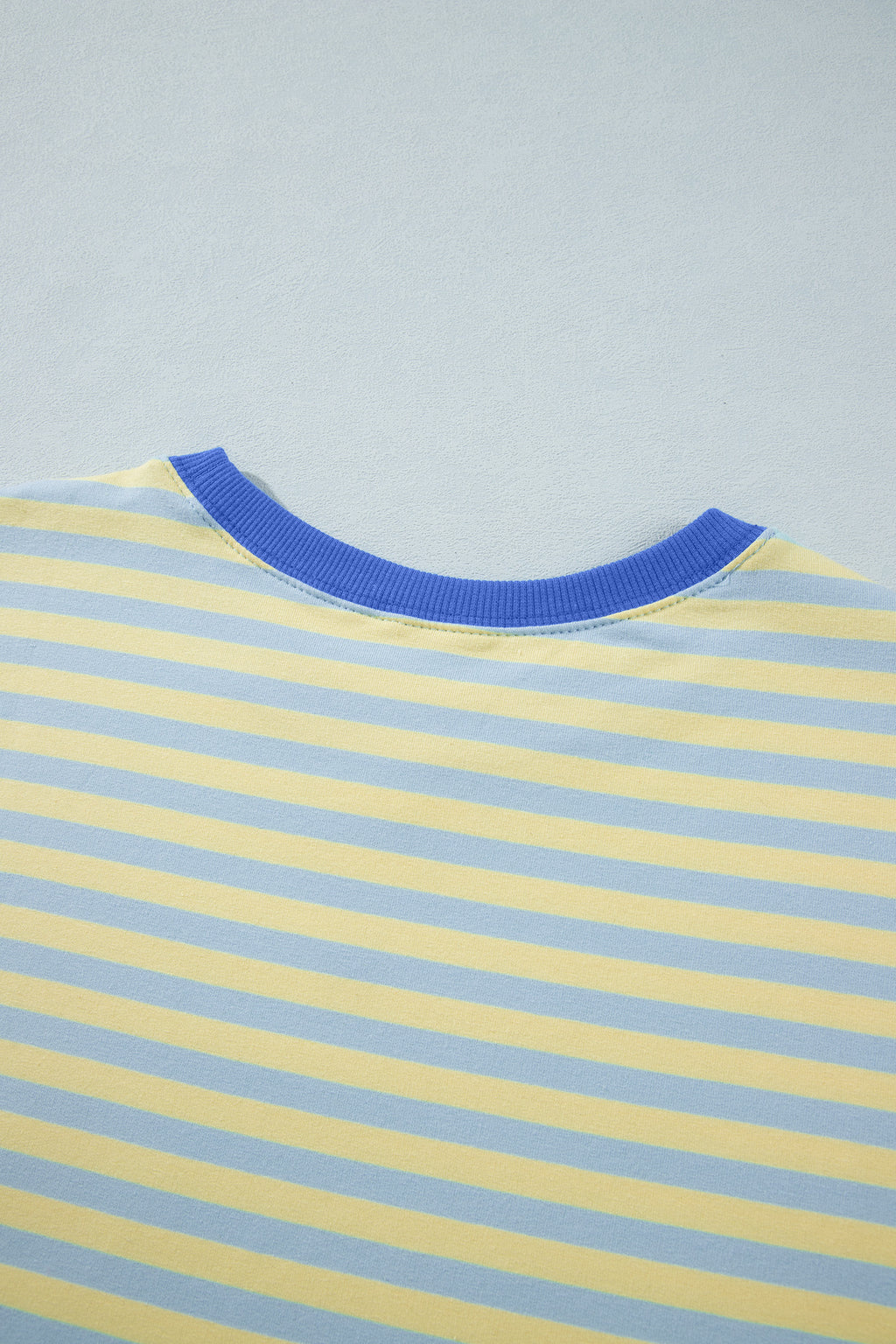 Yellow Stripe Colorblock Trim Crew Neck Loose Tee Drawstring Elastic Waist 2pcs Pant Set