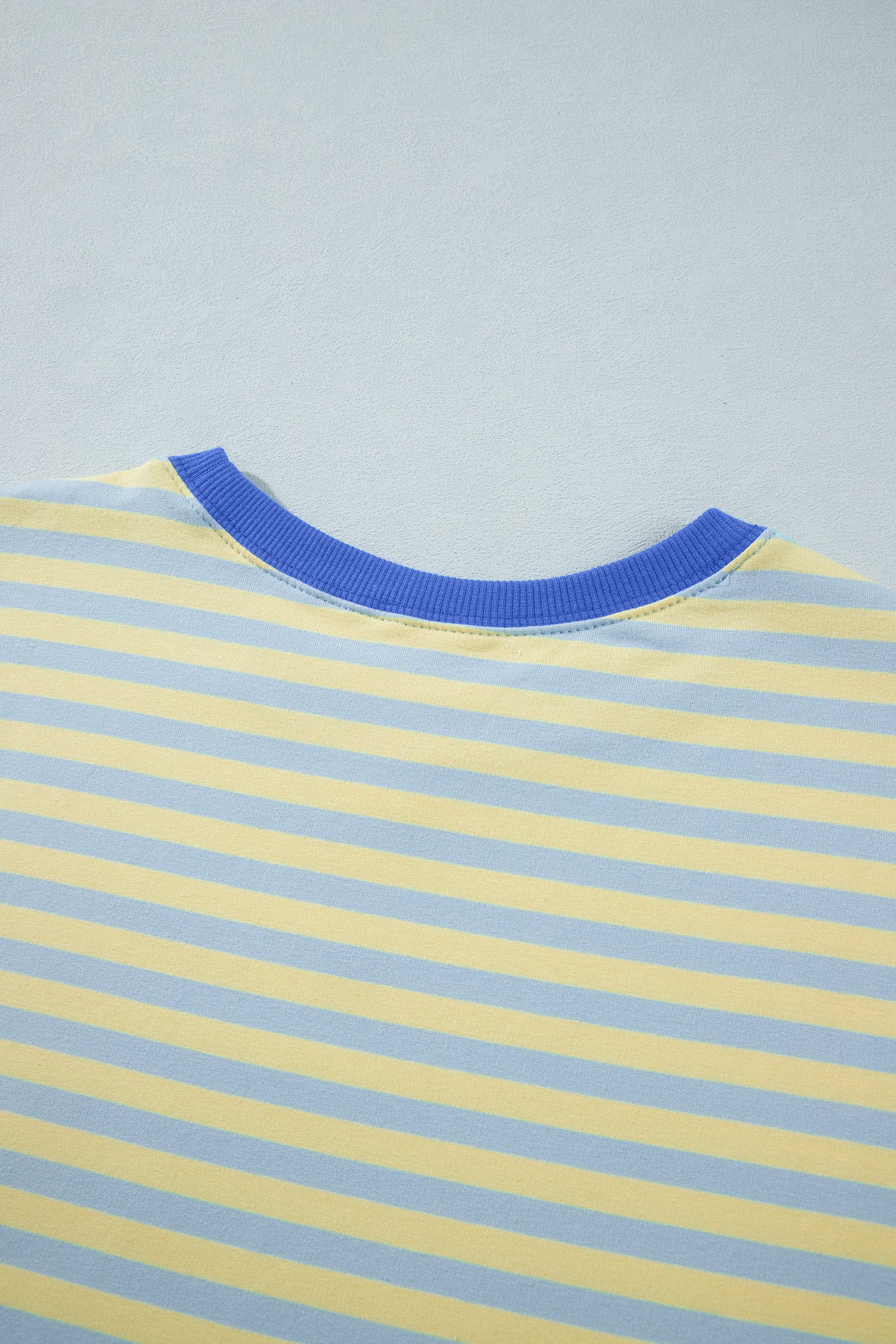 Yellow Stripe Colorblock Trim Crew Neck Loose Tee Drawstring Elastic Waist 2pcs Pant Set