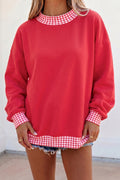 Fiery Red Colorblock Polka Dot Contrast Trim Oversized Sweatshirt