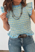 Multicolour Gingham Smoked Lace Trim Tank Top