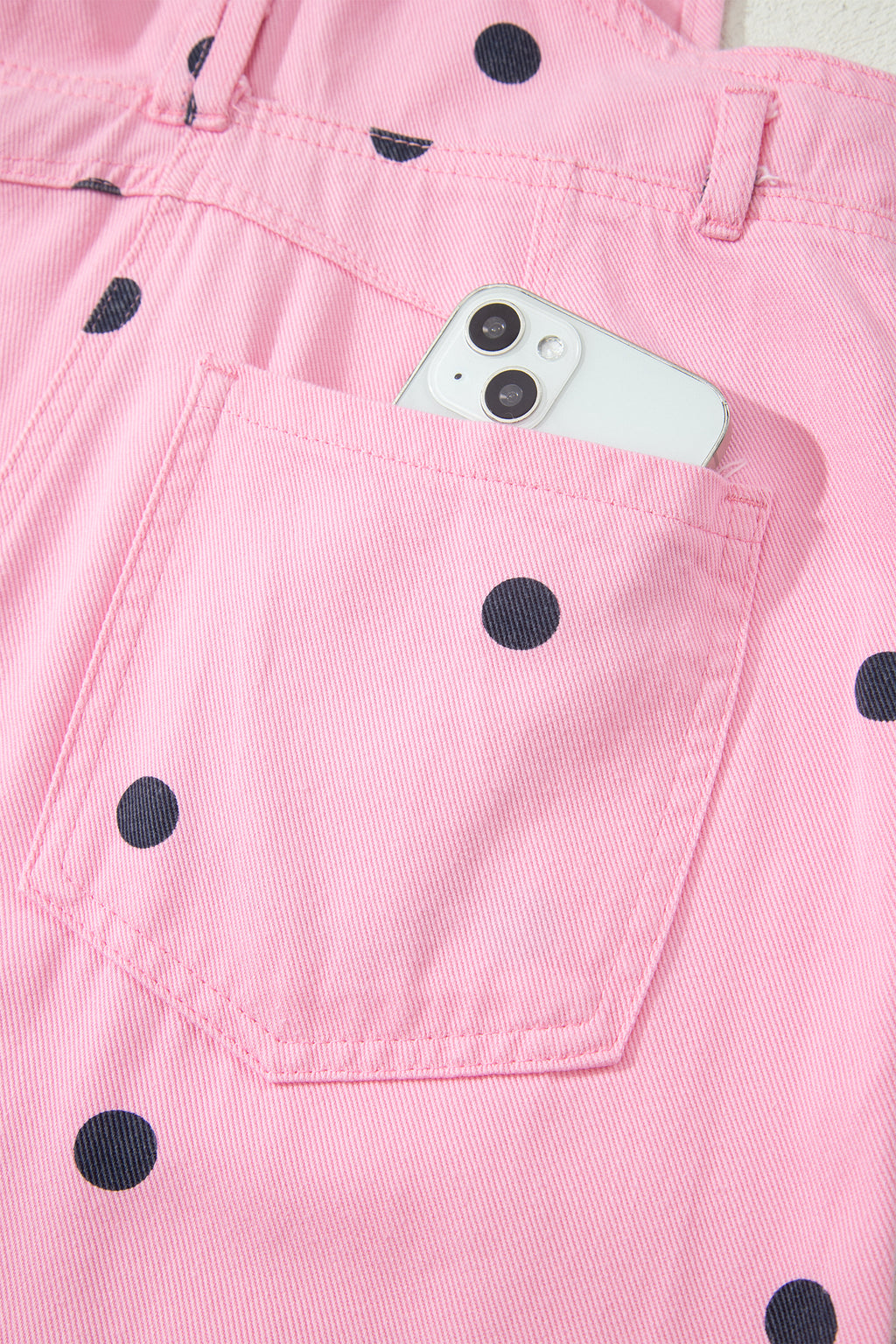 Jet Stream Polka Dot Print Bib Pocket Denim Barrel Overalls Jumpsuit
