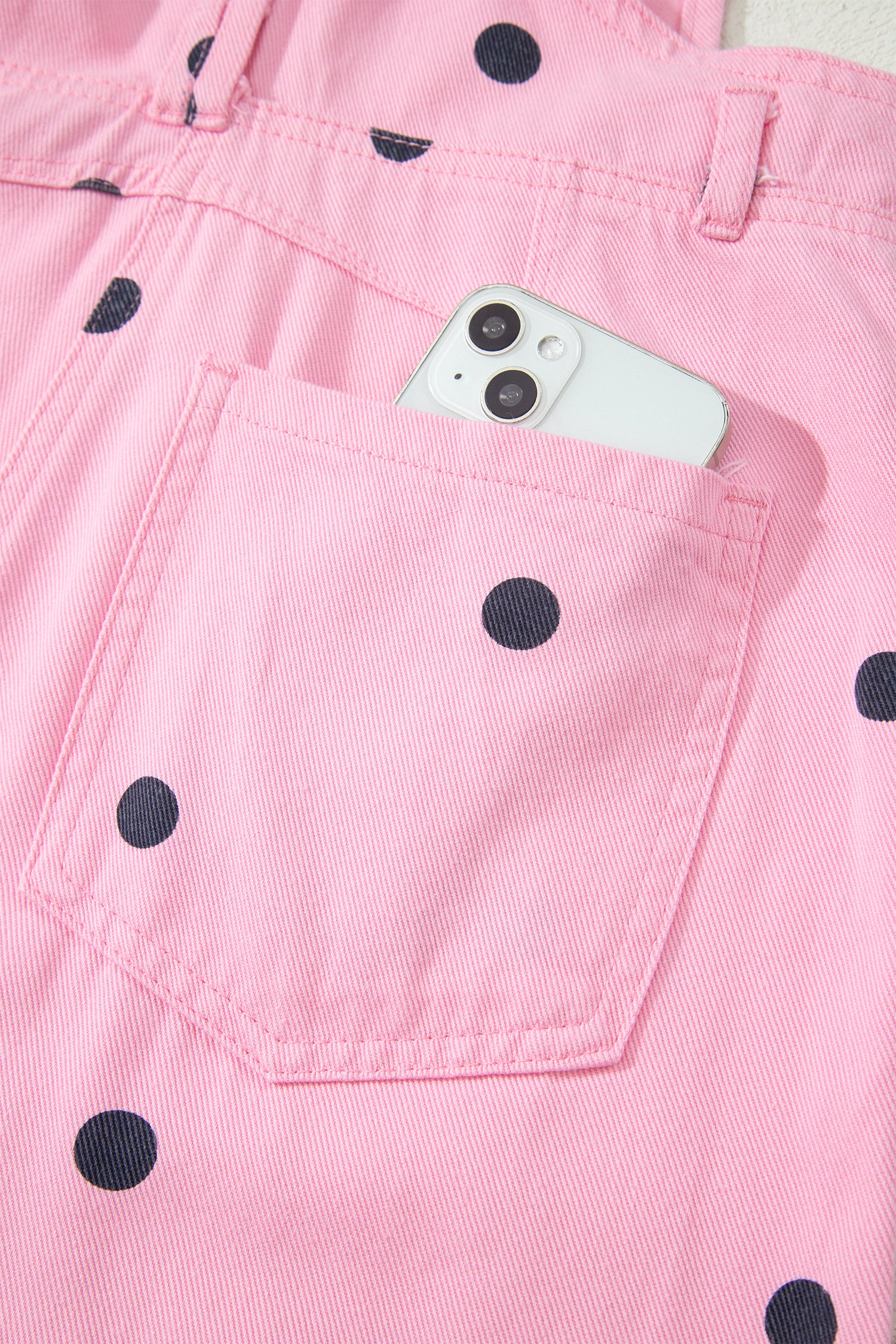 Jet Stream Polka Dot Print Bib Pocket Denim Barrel Overalls Jumpsuit