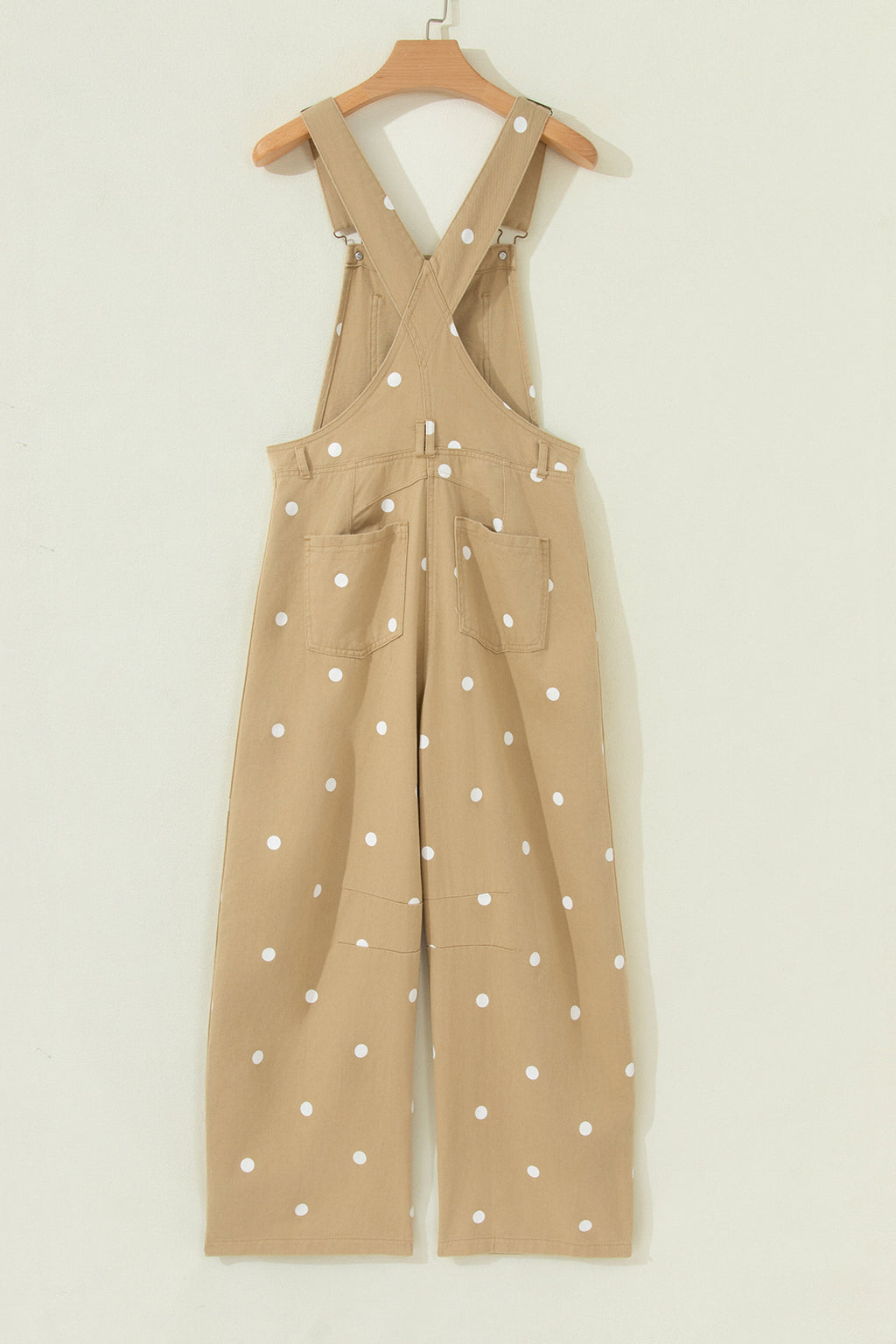 Jet Stream Polka Dot Print Bib Pocket Denim Barrel Overalls Jumpsuit
