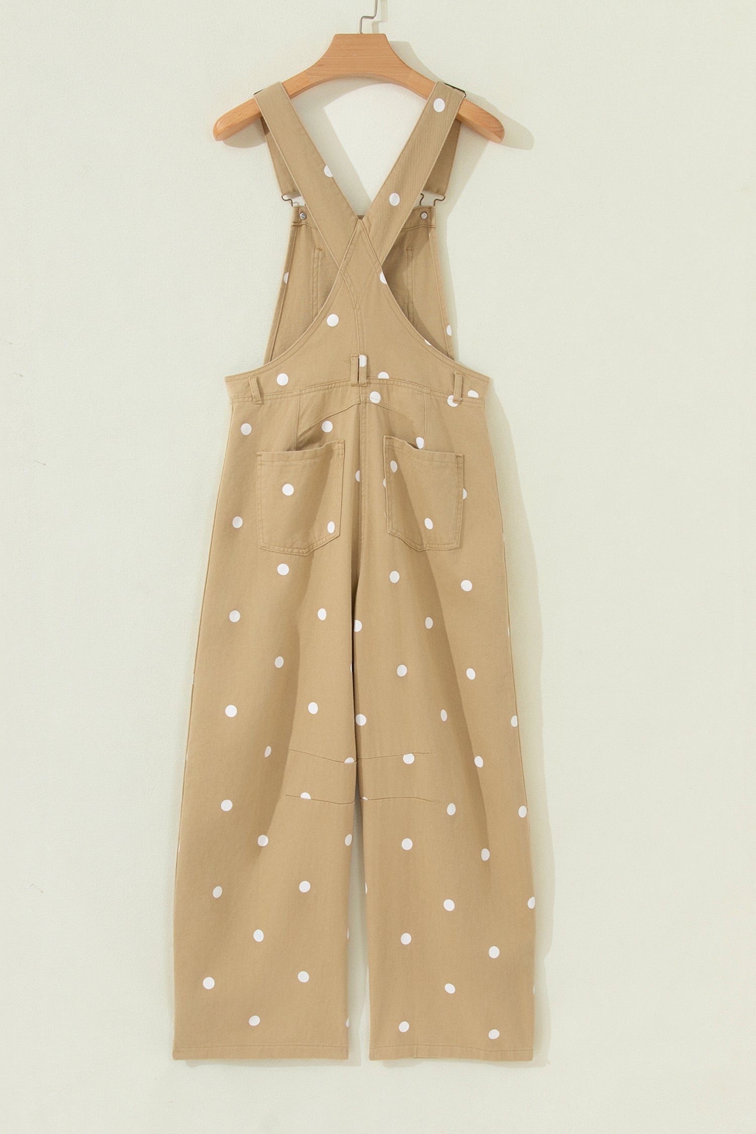 Jet Stream Polka Dot Print Bib Pocket Denim Barrel Overalls Jumpsuit